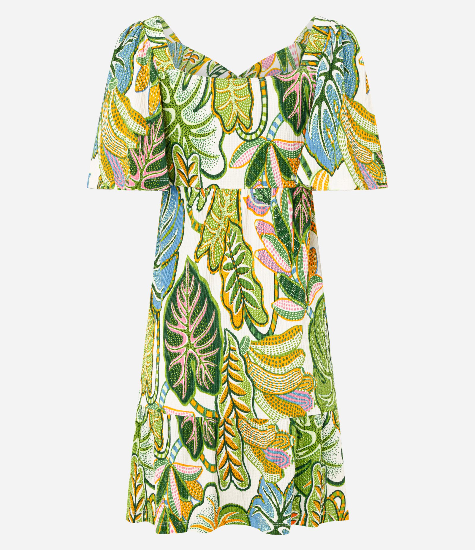 Vestido Curto em Viscose Texturizada com Estampa Tropical Verde 7