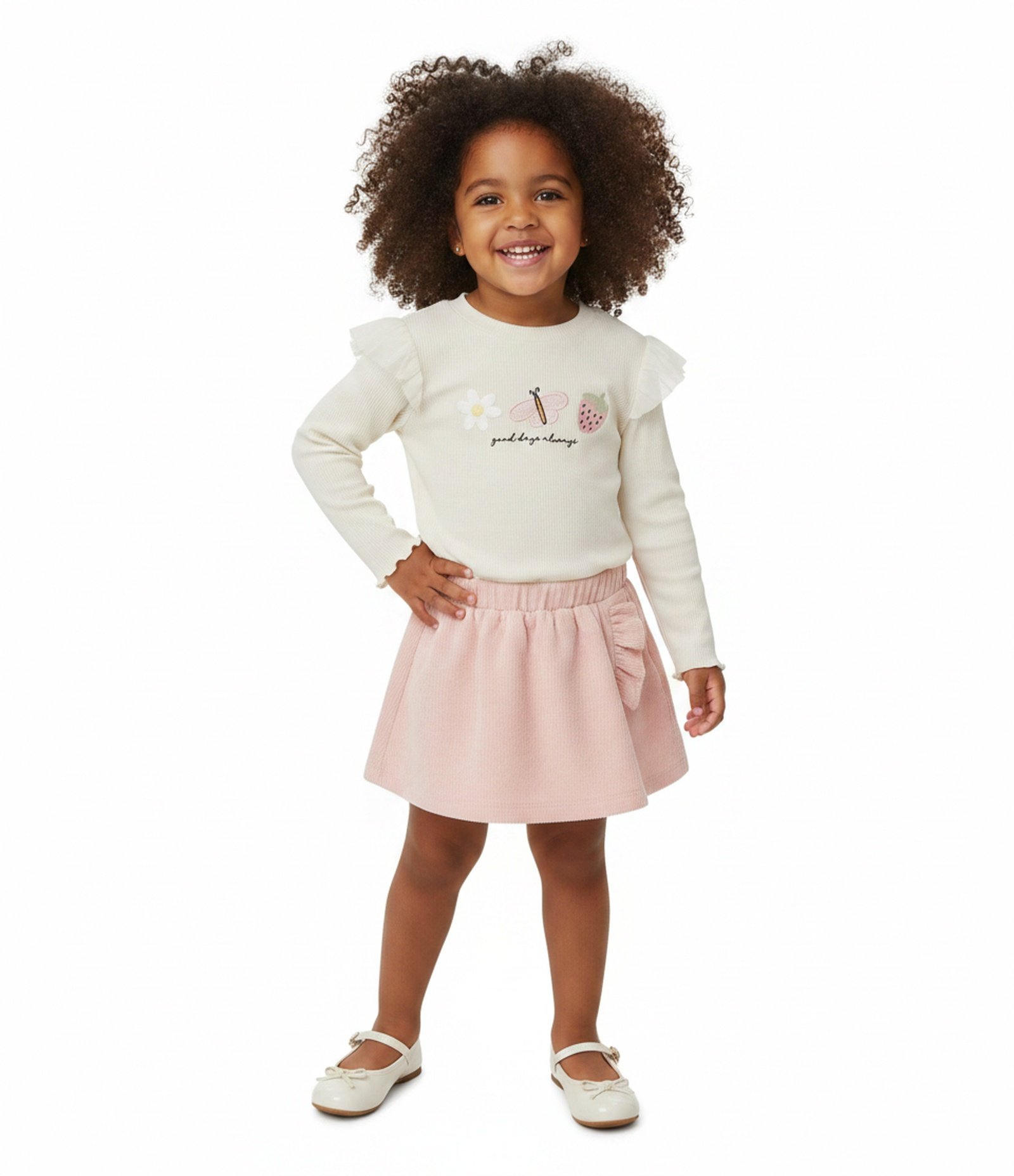 Blusa Comfort em Ribana com Babado Infantil - Tam 1 a 6 Anos Bege 1