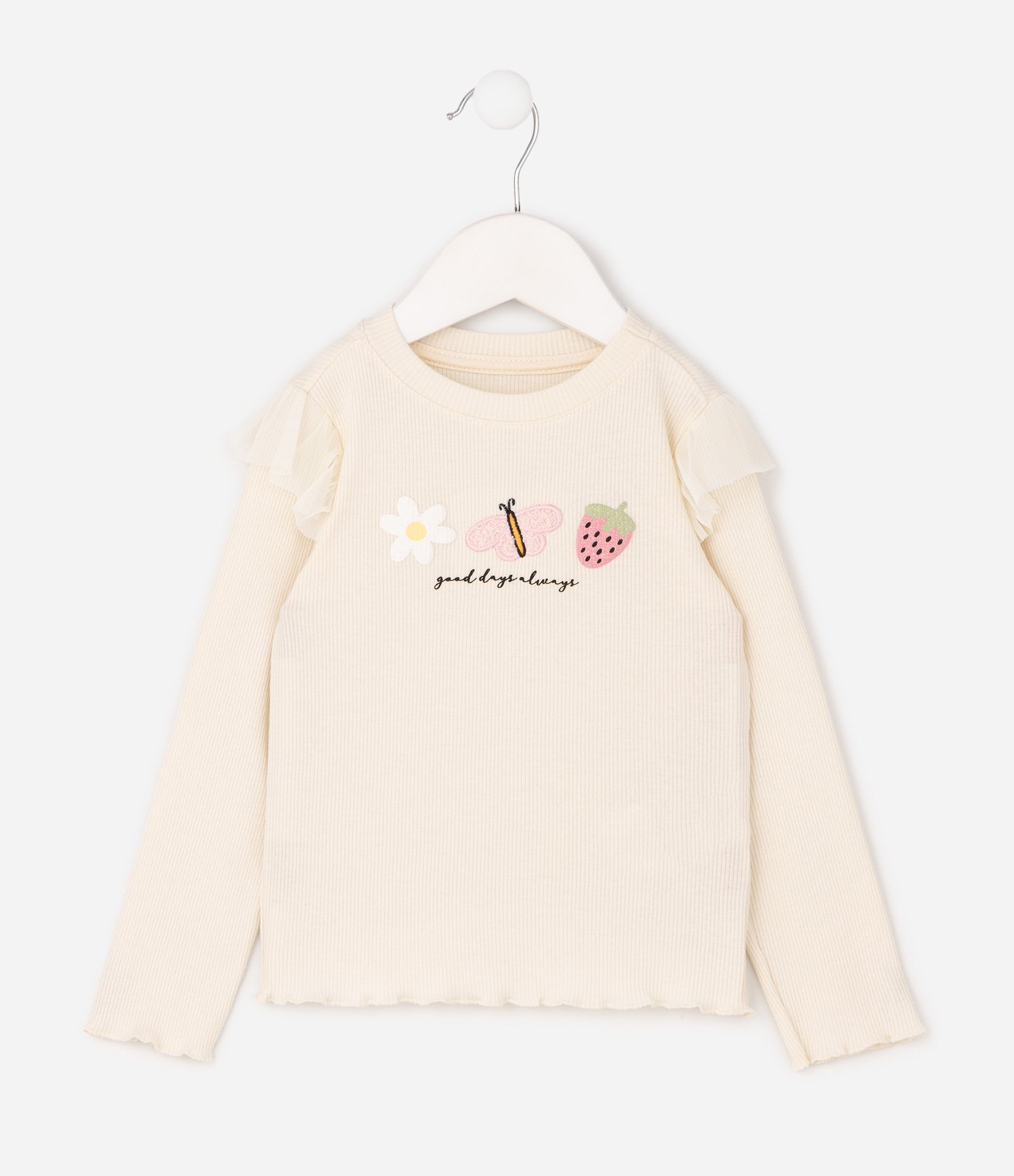 Blusa Comfort em Ribana com Babado Infantil - Tam 1 a 6 Anos Bege 2