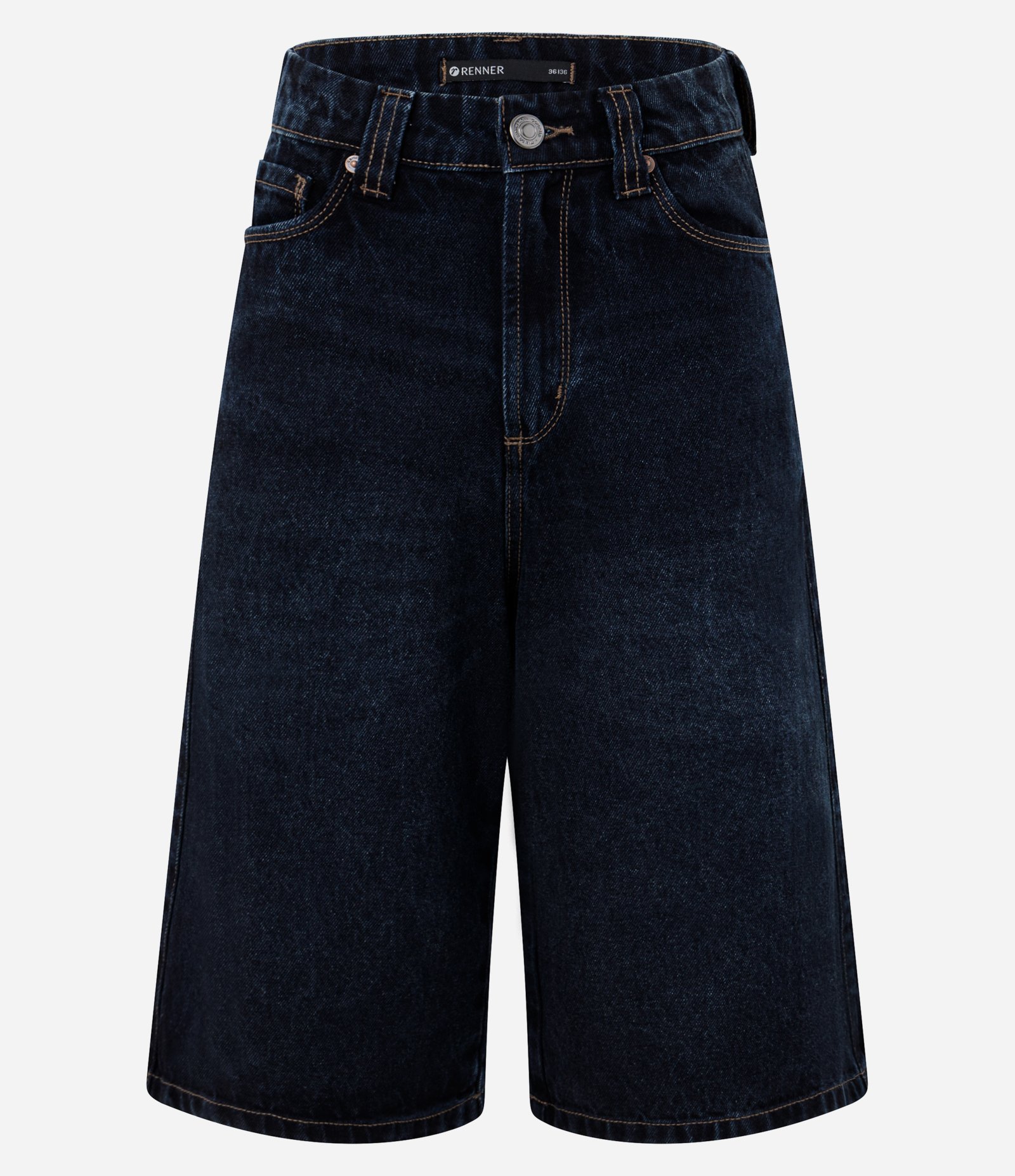Bermuda Long em Jeans com Cintura Alta e Bolsos Azul Escuro 5