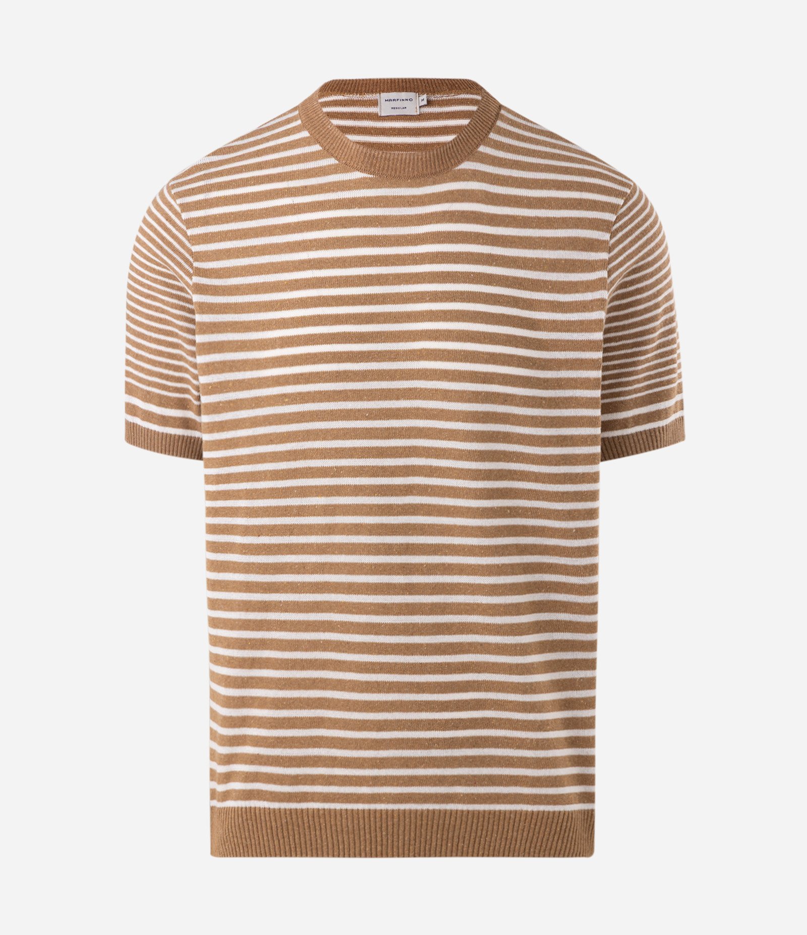 Camiseta Regular Listrada Bege 5
