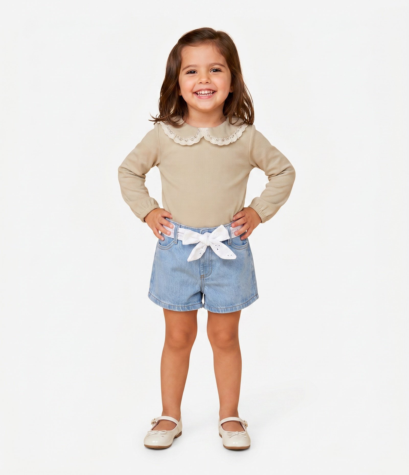 Blusa Relaxed Texturizada com Gola Boneca Infantil - Tam 1 a 6 Anos Bege 1