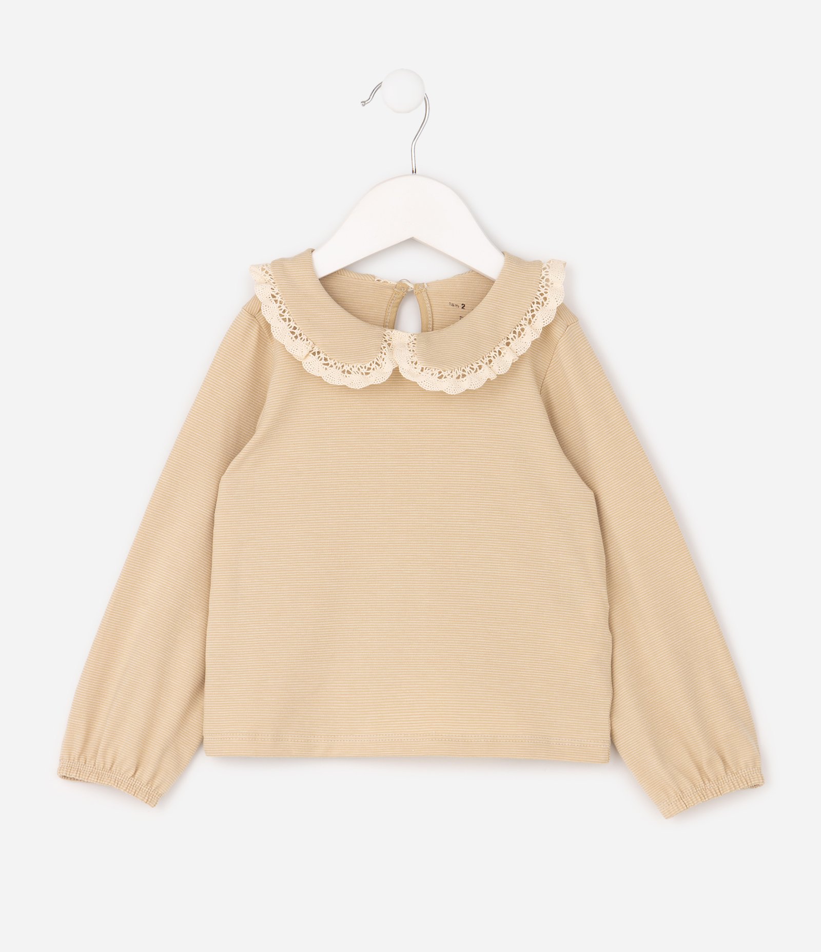 Blusa Relaxed Texturizada com Gola Boneca Infantil - Tam 1 a 6 Anos Bege 2