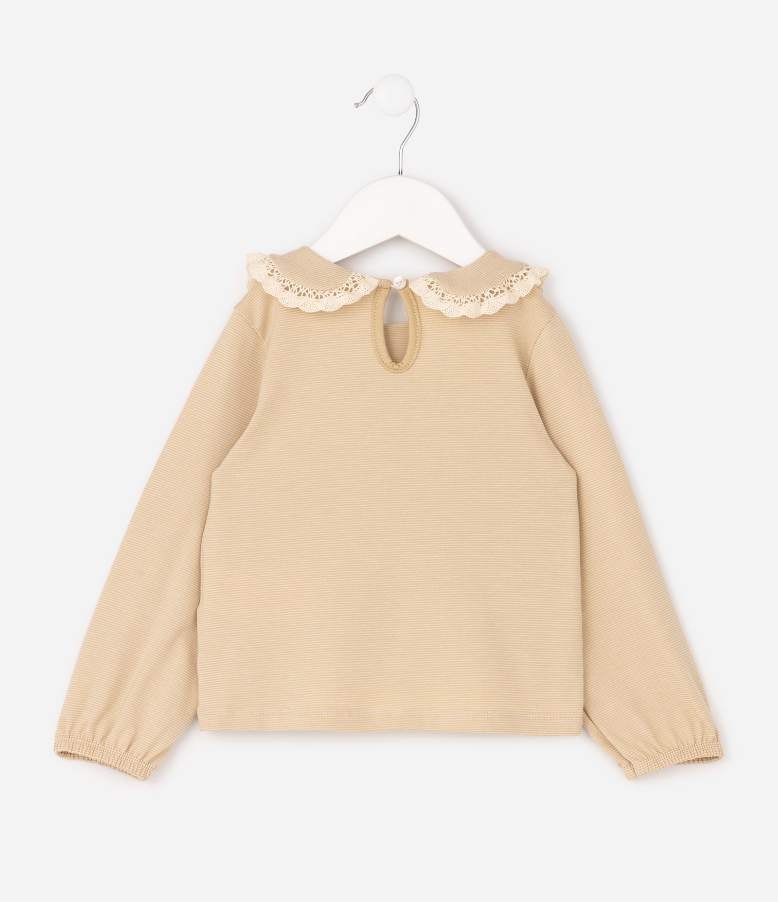 Blusa Relaxed Texturizada com Gola Boneca Infantil - Tam 1 a 6 Anos Bege 3