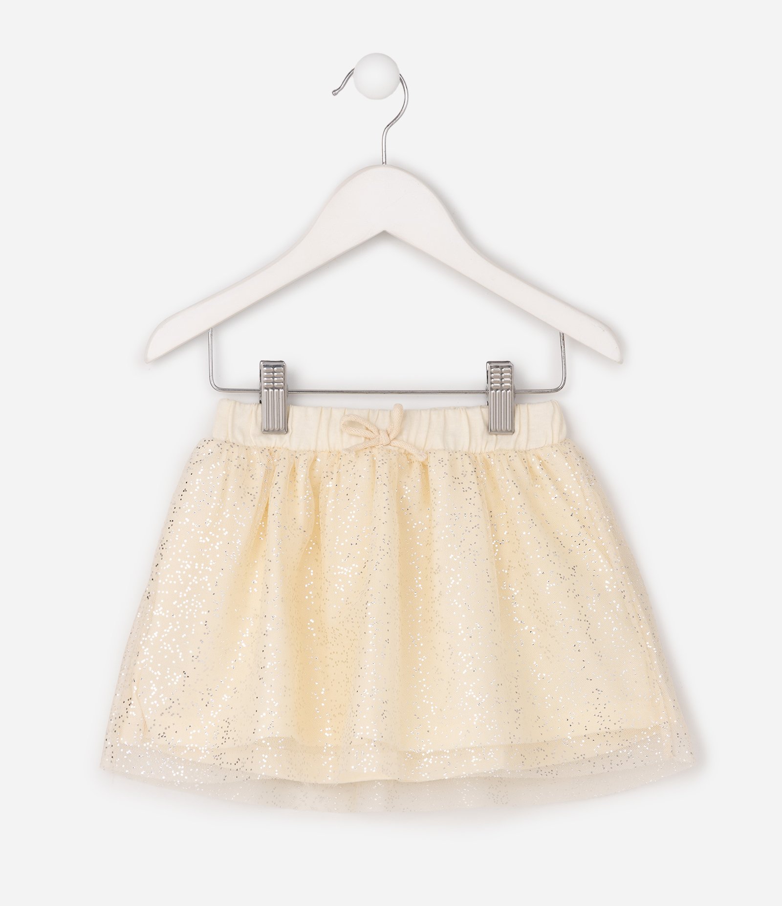 Saia Evasê Infantil em Tule com Glitter e Lacinho - Tam 1 a 6 Anos Bege 2