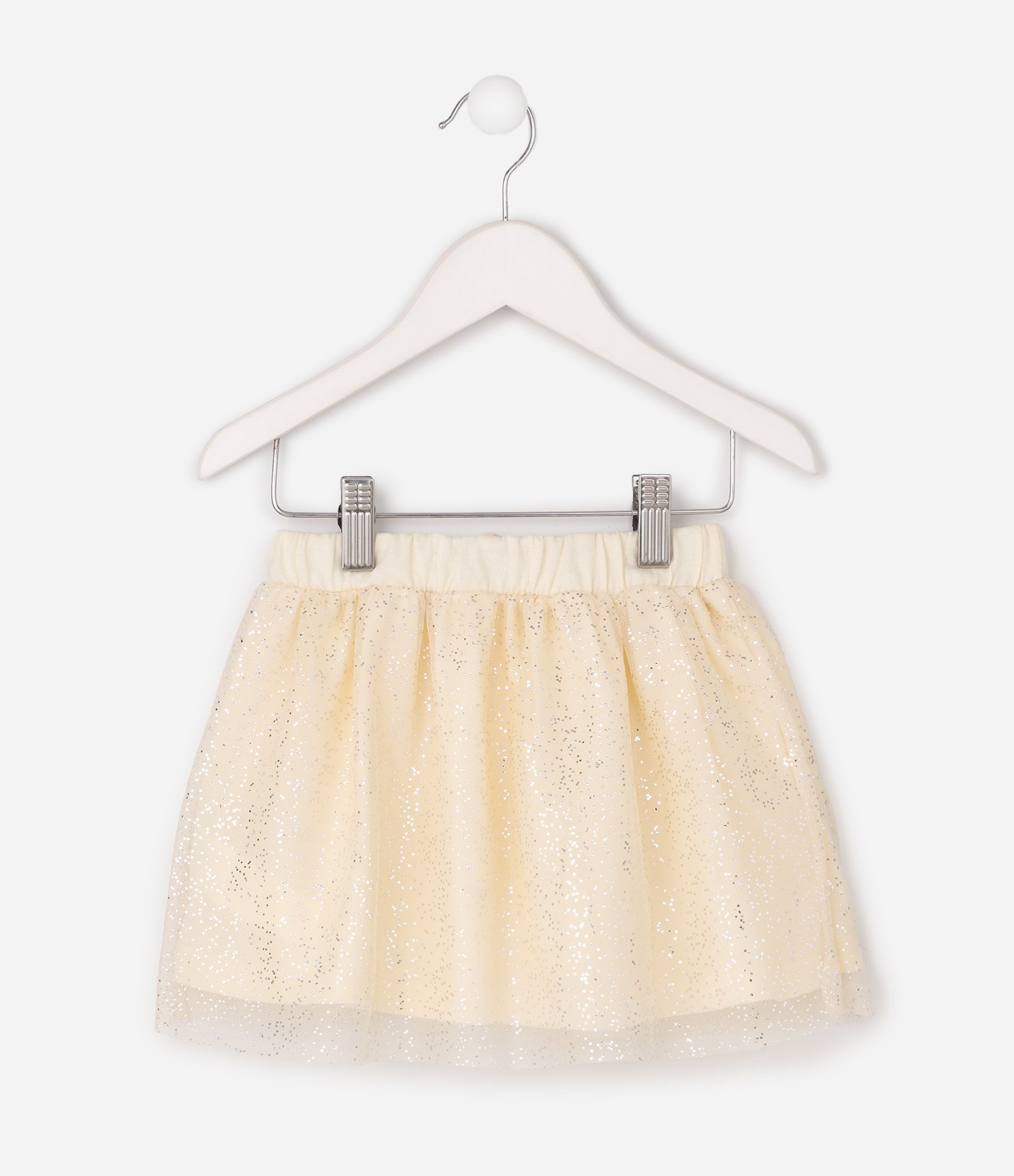 Saia Evasê Infantil em Tule com Glitter e Lacinho - Tam 1 a 6 Anos Bege 3