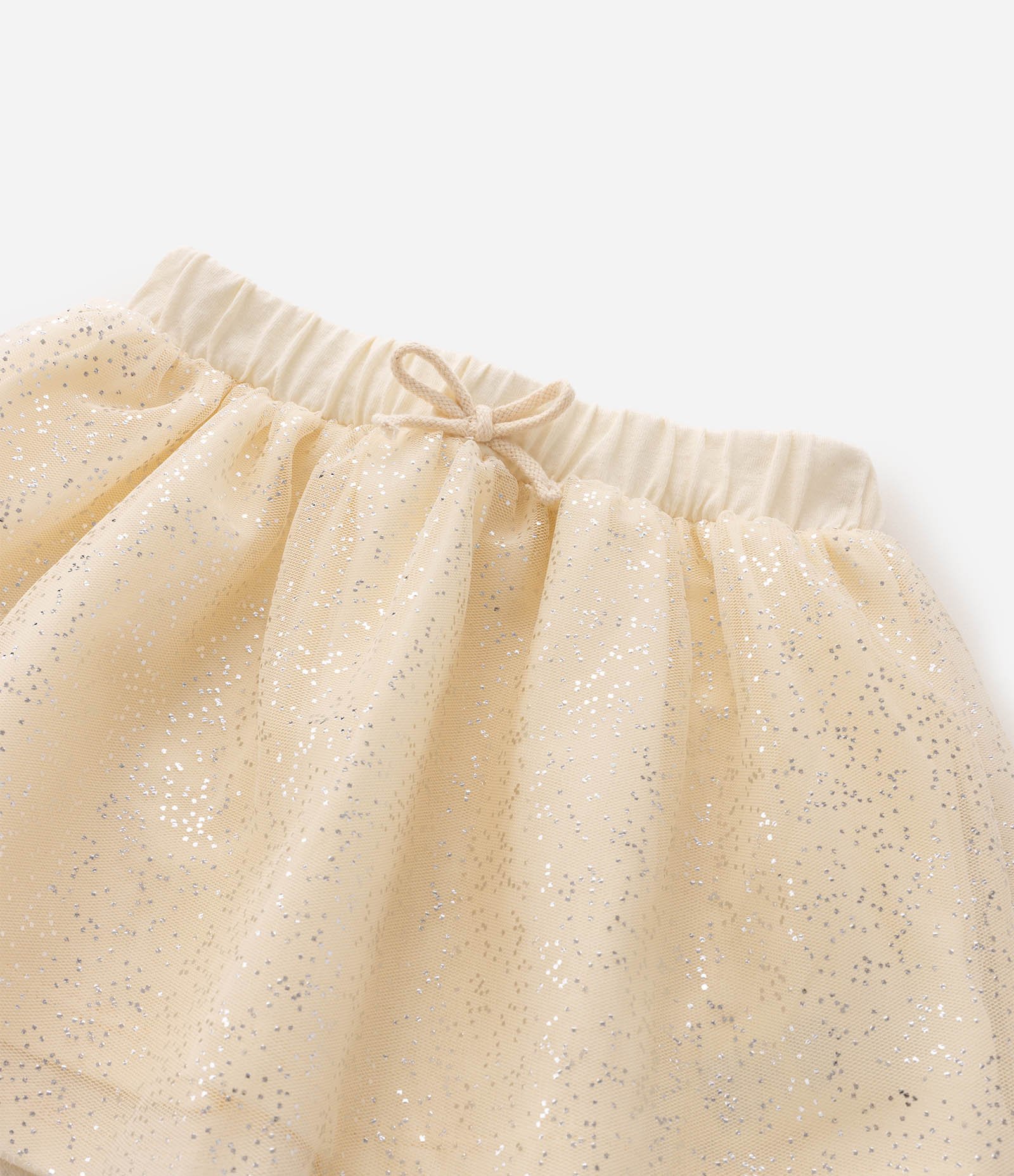 Saia Evasê Infantil em Tule com Glitter e Lacinho - Tam 1 a 6 Anos Bege 5