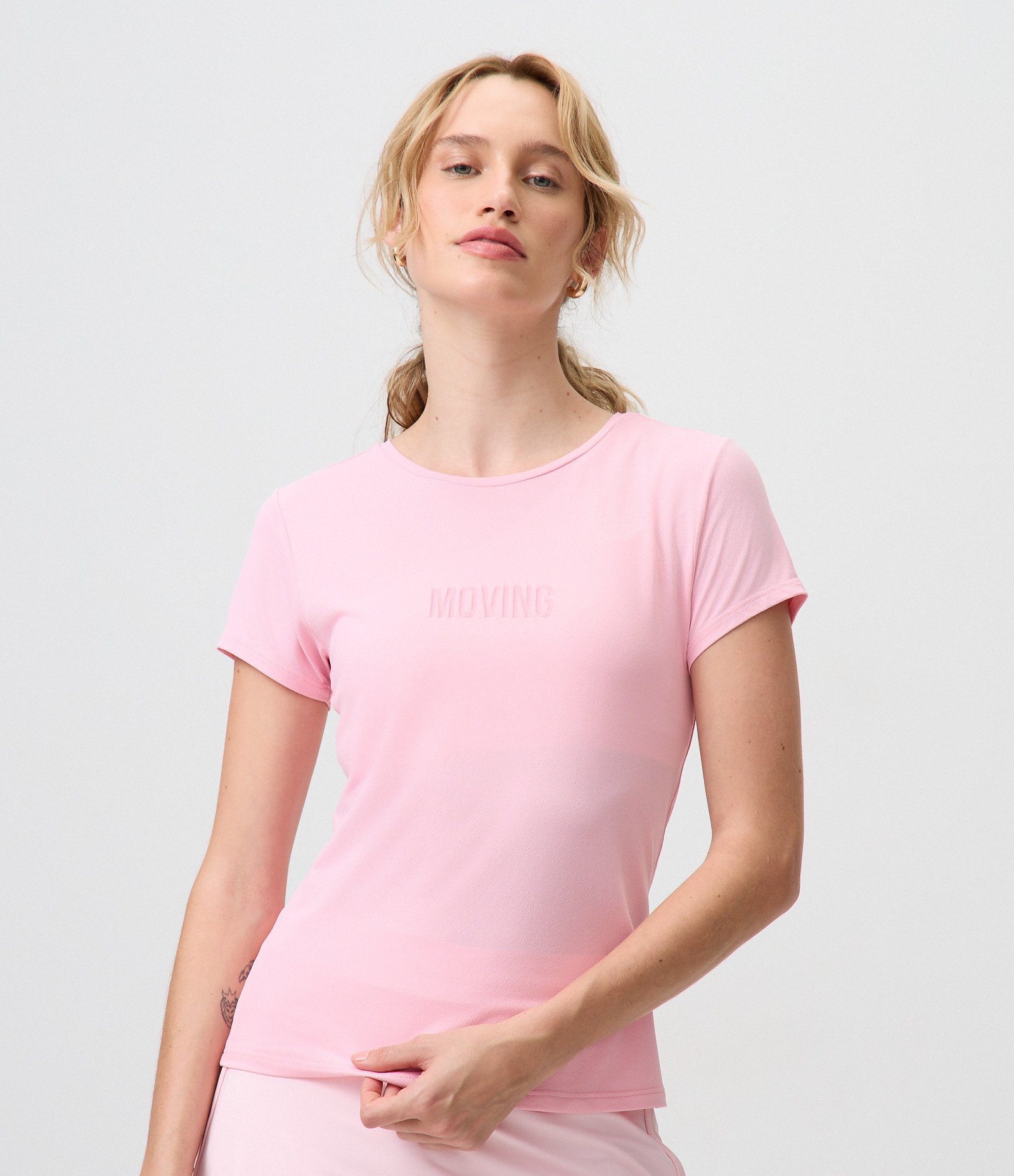 Camiseta Esportiva em Microfibra com Lettering Moving Rosa 4