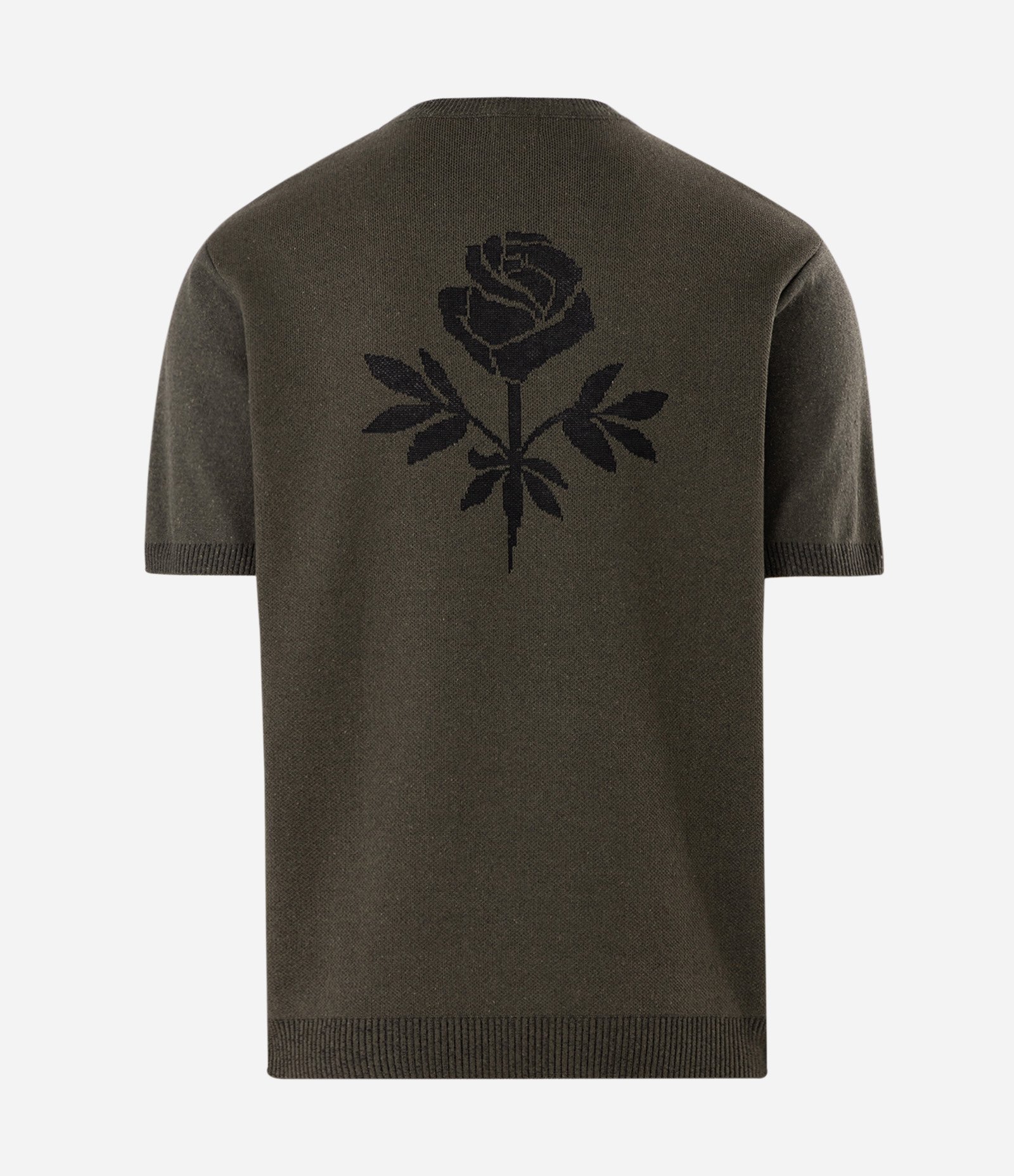 Camiseta Regular em Jacquard com Rosa Bordada Verde 1