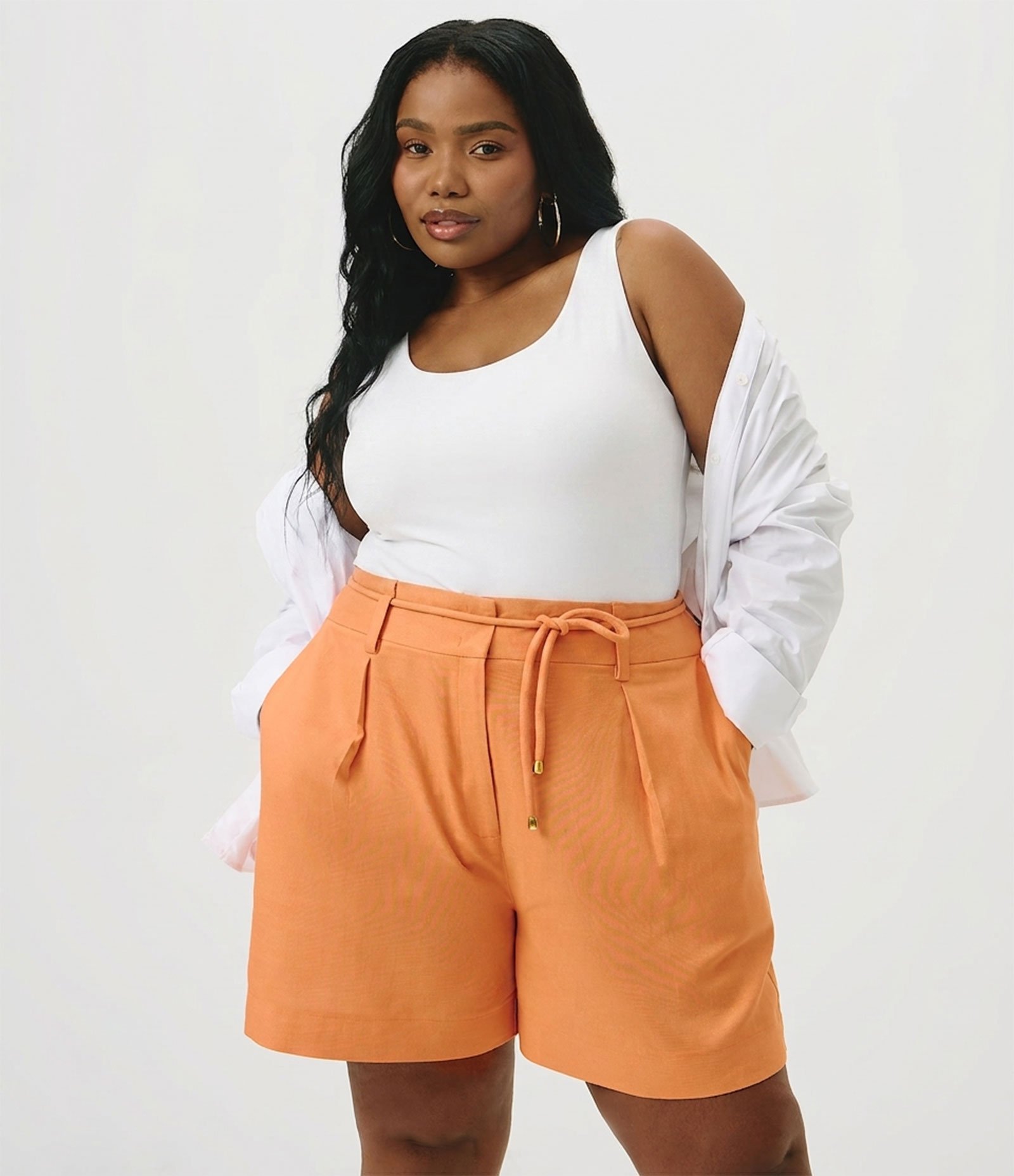 Bermuda em Viscose com Cós Alto Curve & Plus Size Laranja 1