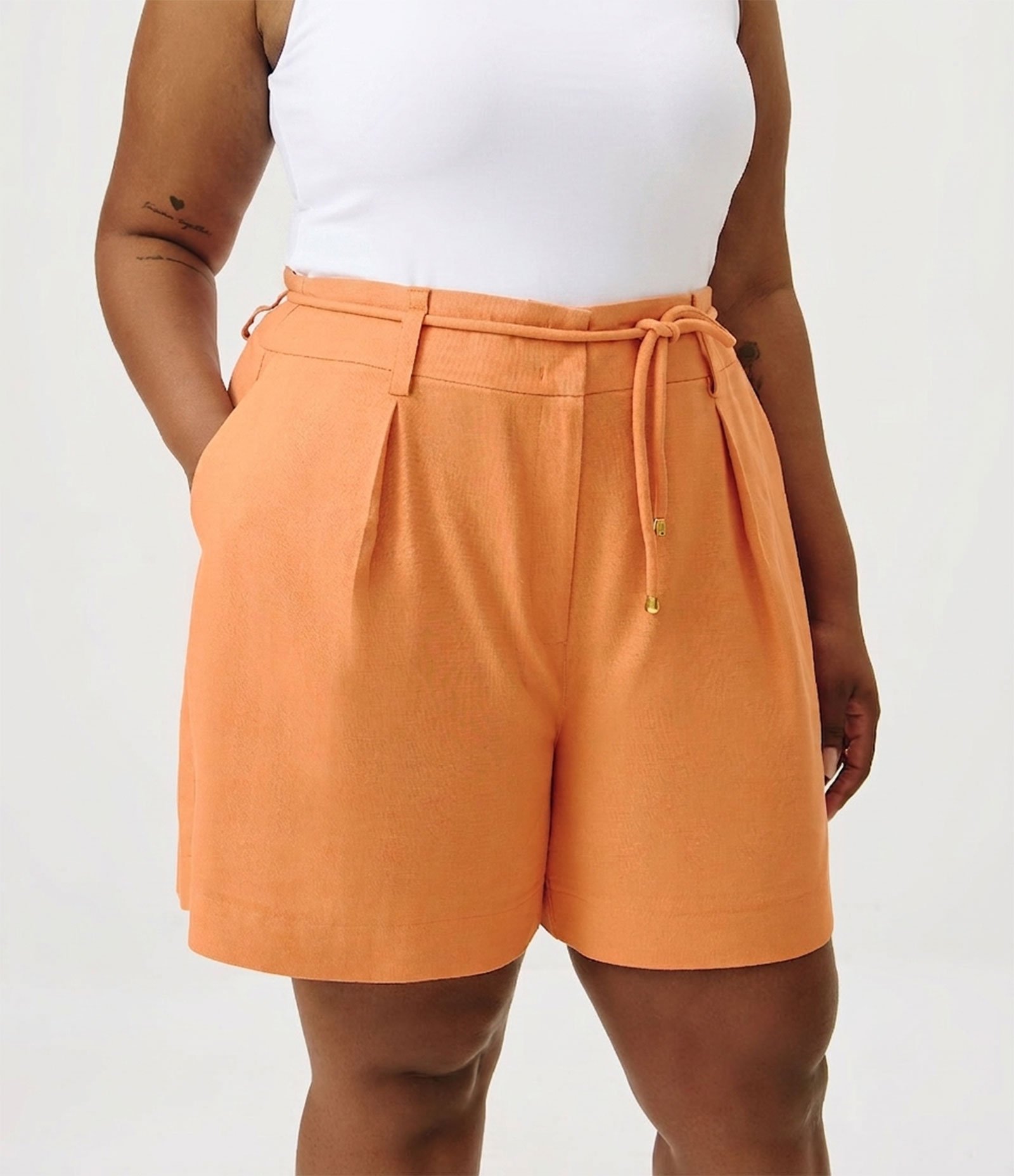 Bermuda em Viscose com Cós Alto Curve & Plus Size Laranja 2