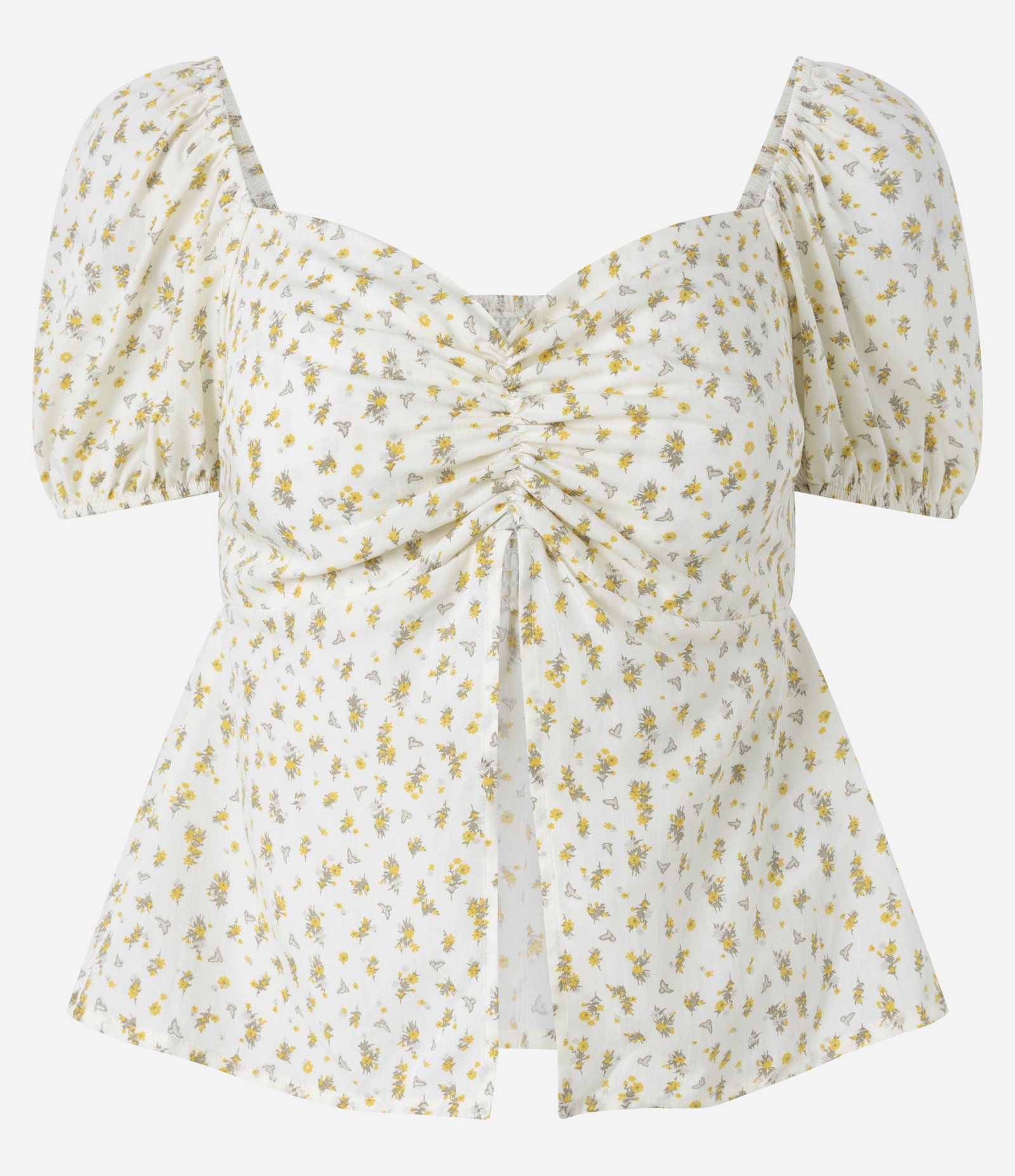 Blusa Floral com Manga Bufante e Franzidos Off White 5
