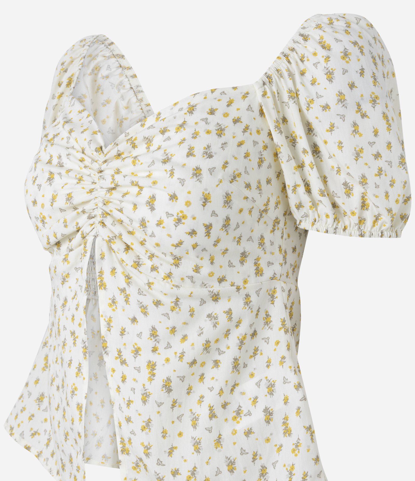 Blusa Floral com Manga Bufante e Franzidos Off White 6