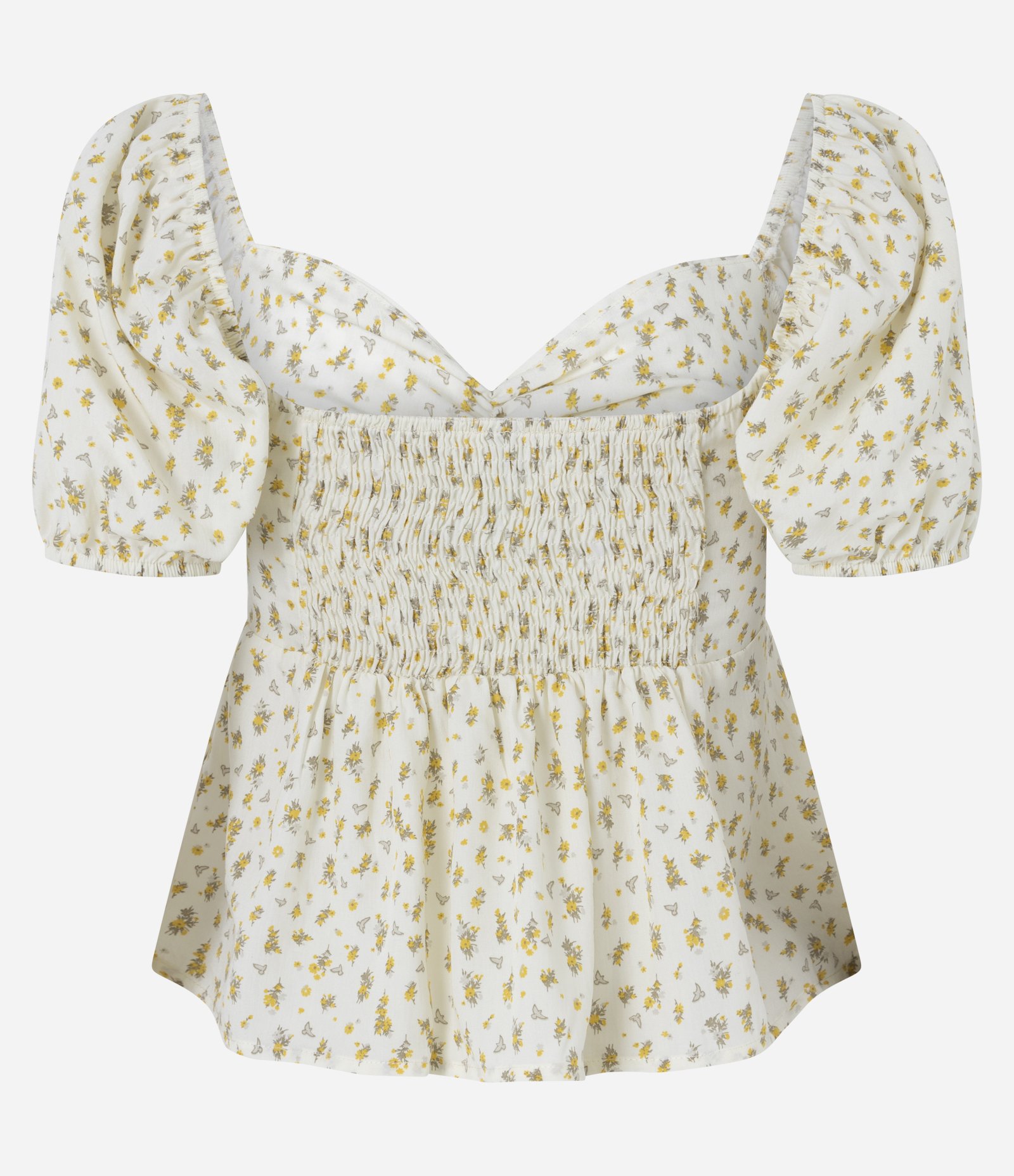 Blusa Floral com Manga Bufante e Franzidos Off White 7