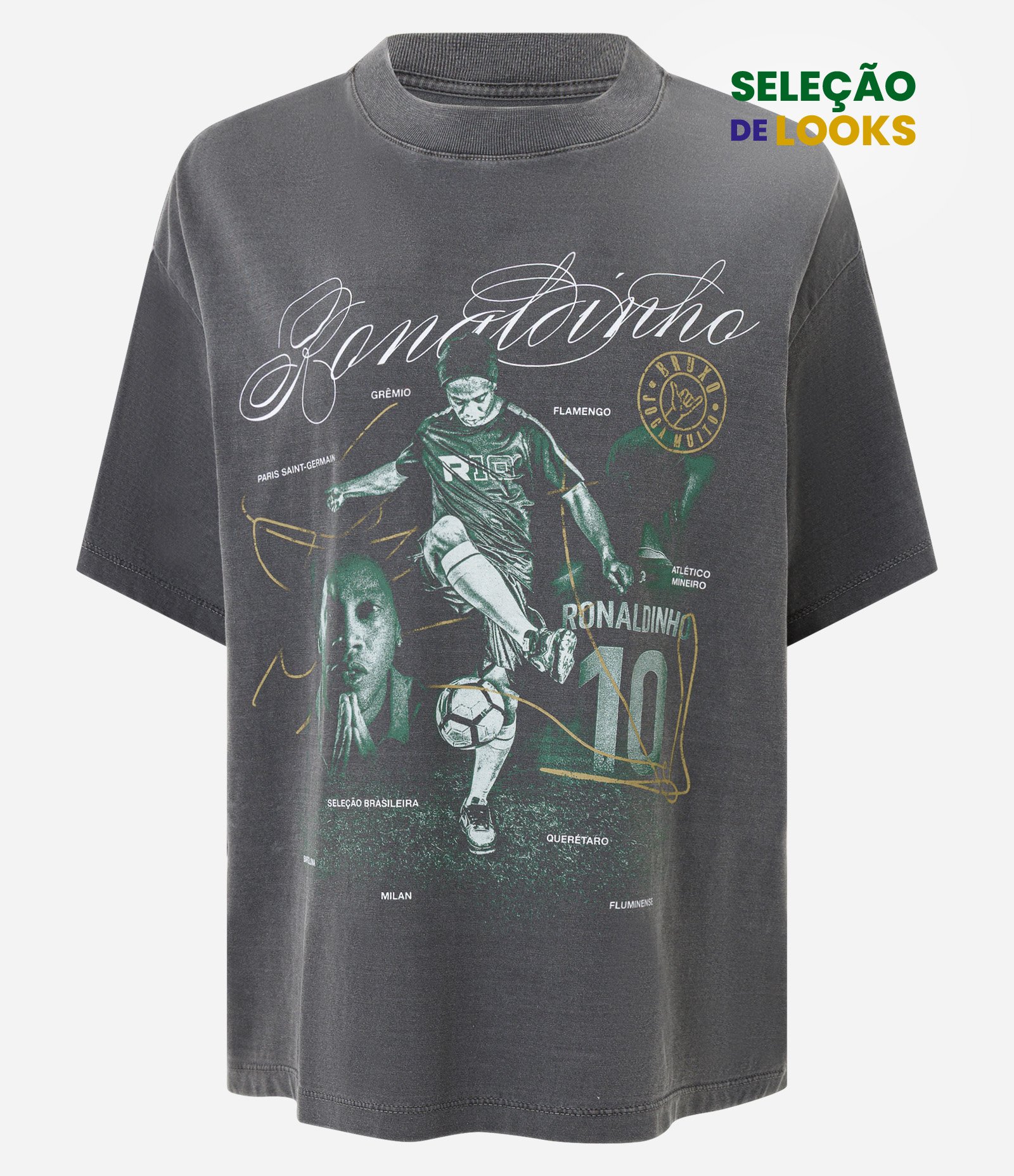 Camiseta Boxy Ronaldinho com Efeito Estonado Preto 1