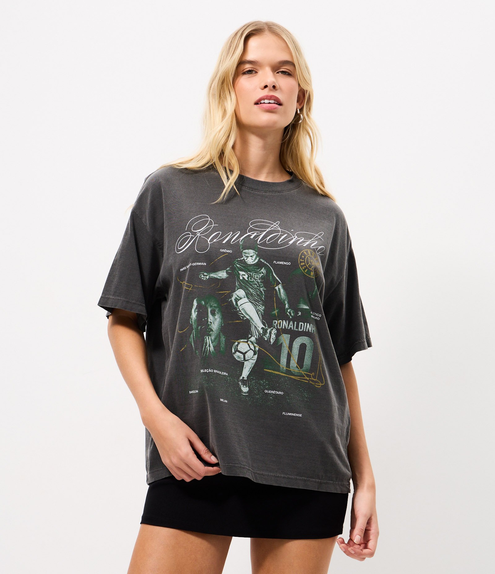 Camiseta Boxy Ronaldinho com Efeito Estonado Preto 2