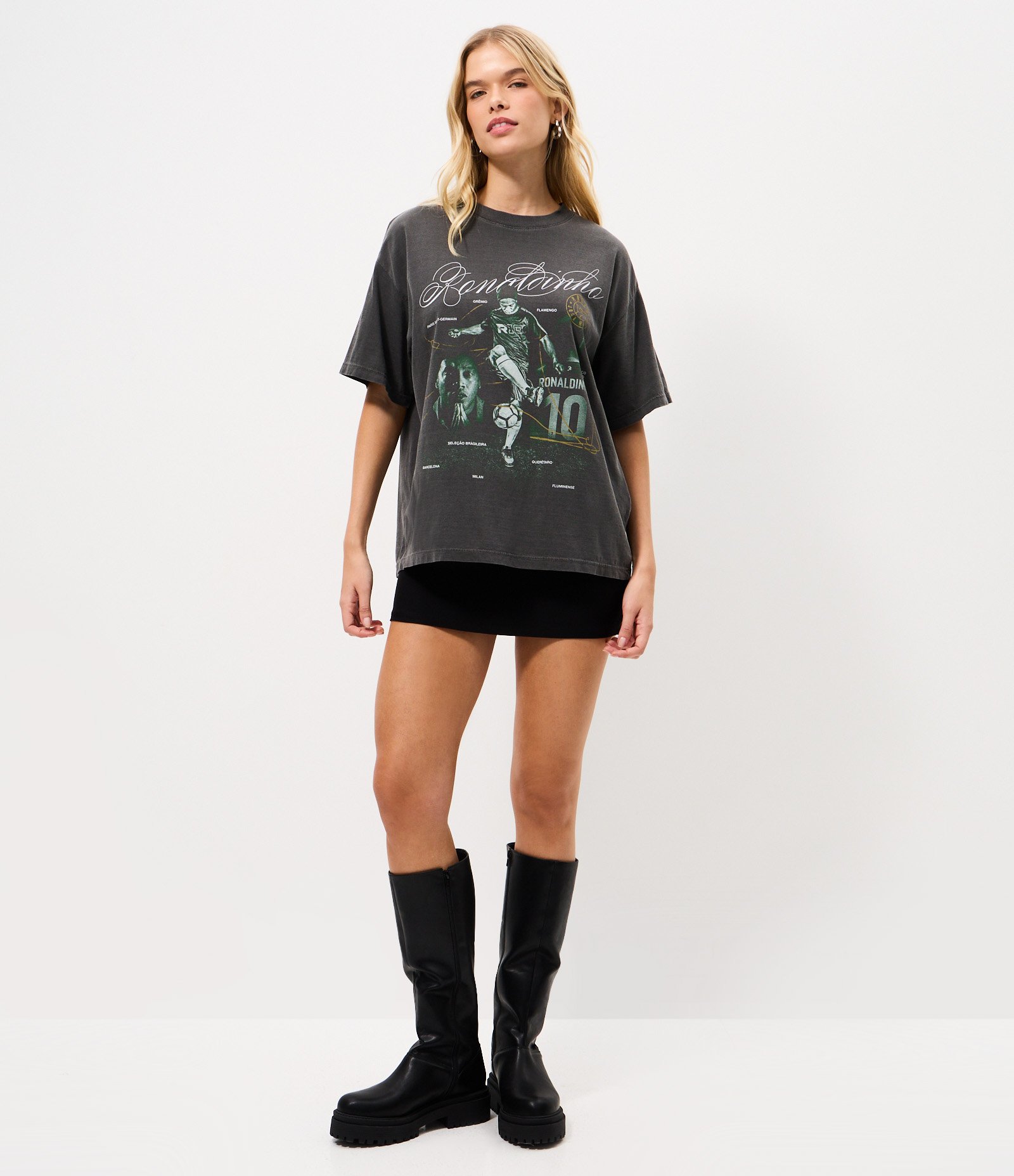 Camiseta Boxy Ronaldinho com Efeito Estonado Preto 3