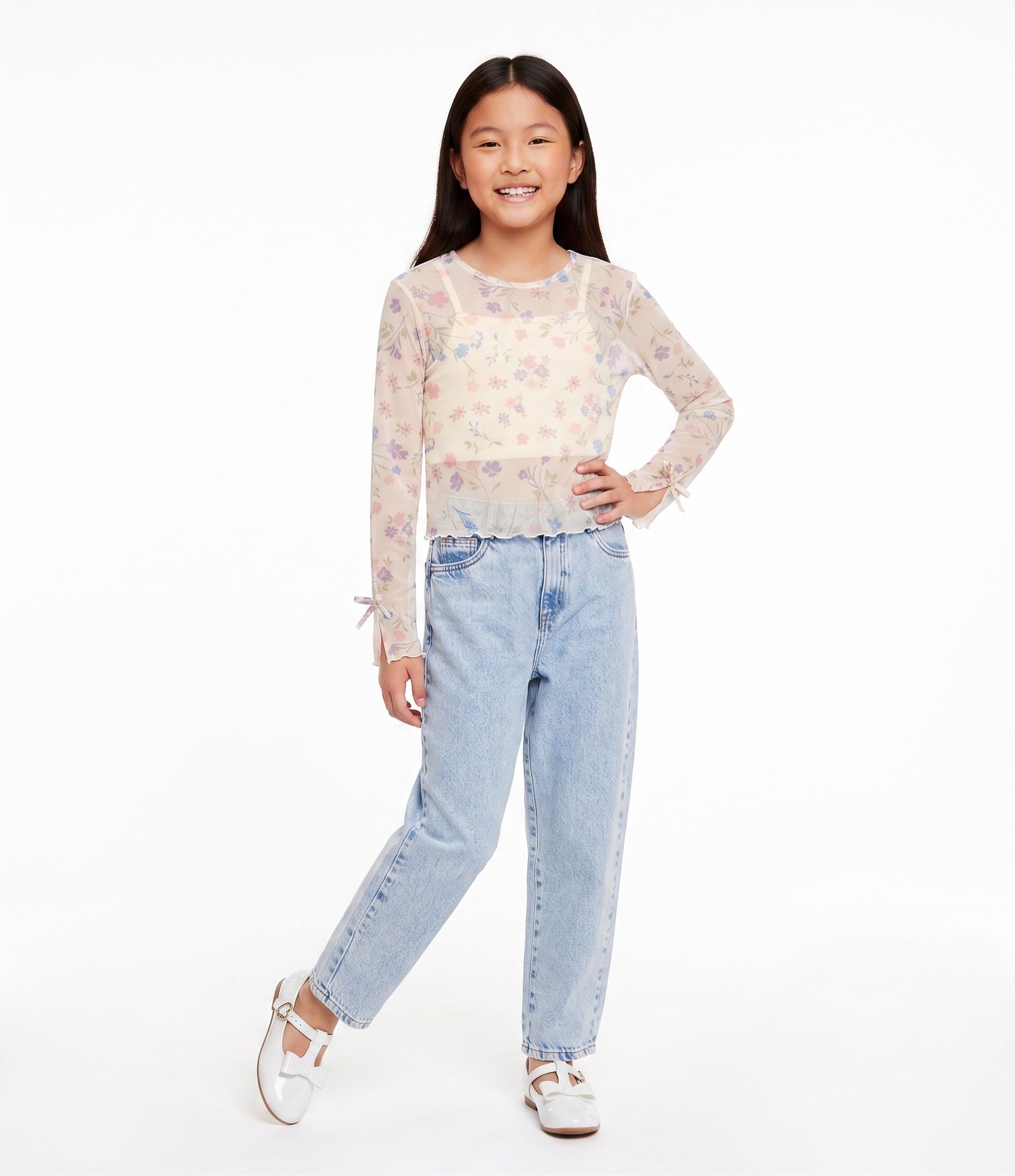 Calça Infantil Balloon em Jeans Marmorizado com Corrente - Tam 5 a 16 Anos Azul 1