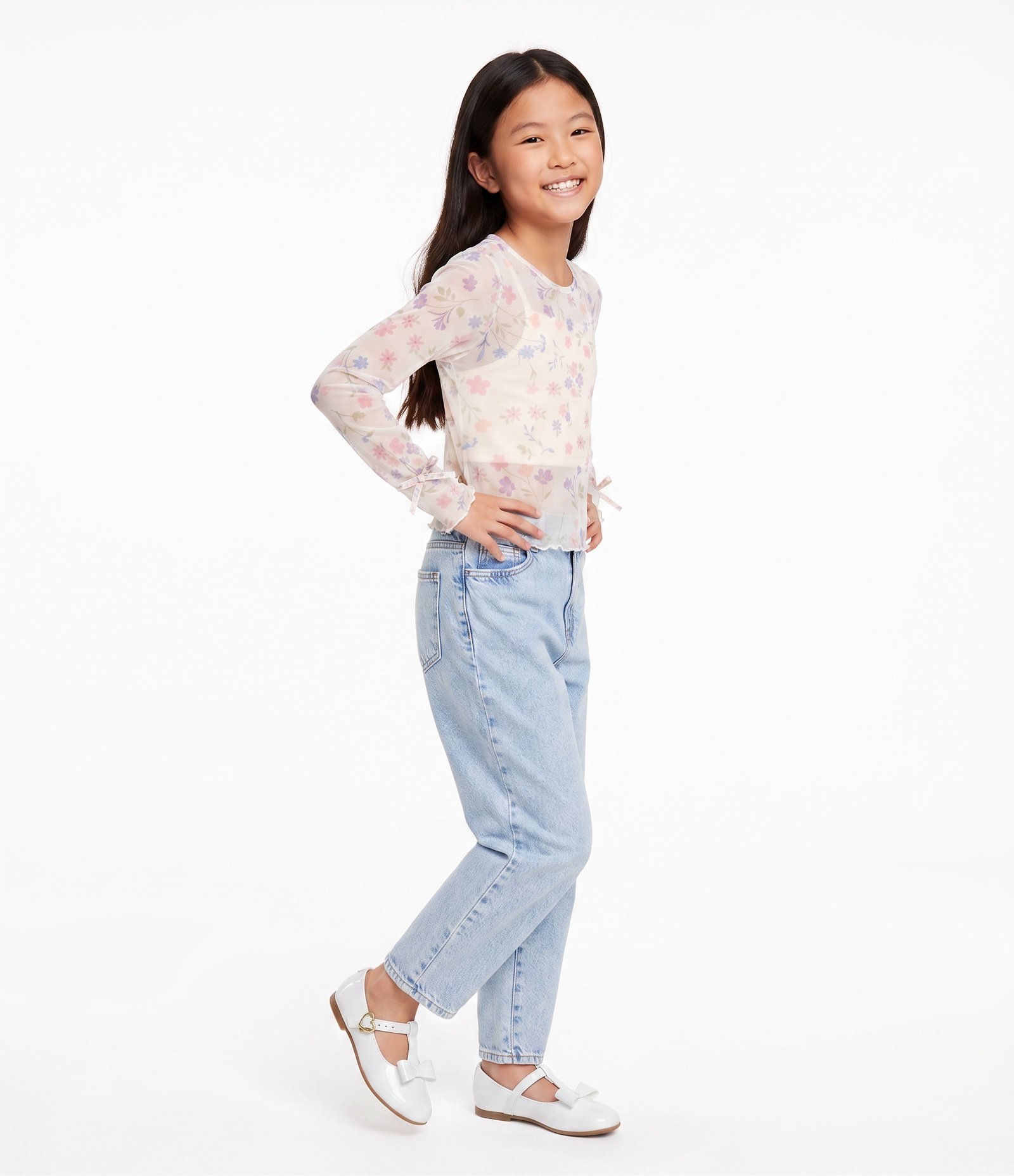 Calça Infantil Balloon em Jeans Marmorizado com Corrente - Tam 5 a 16 Anos Azul 2