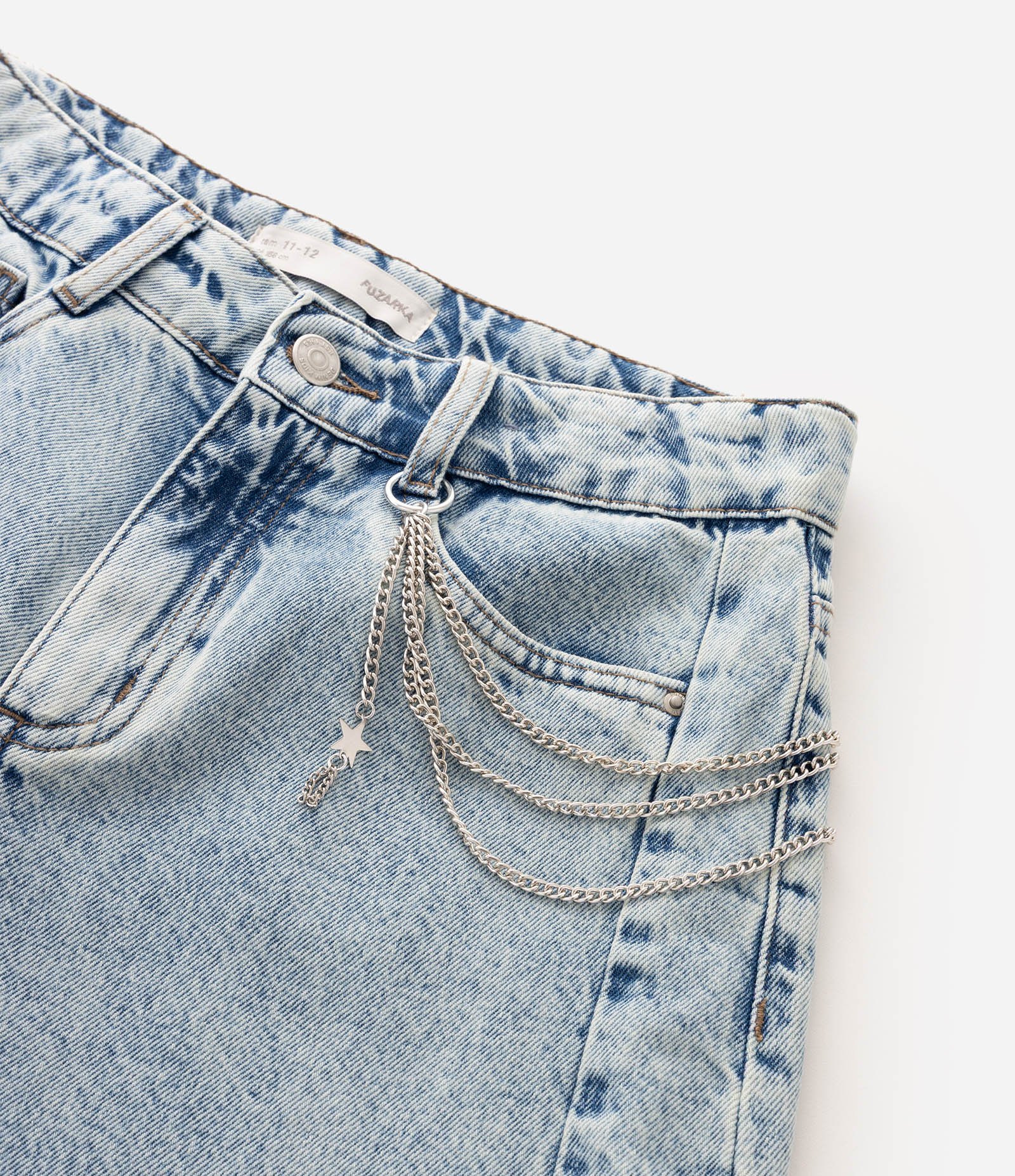 Calça Infantil Balloon em Jeans Marmorizado com Corrente - Tam 5 a 16 Anos Azul 4