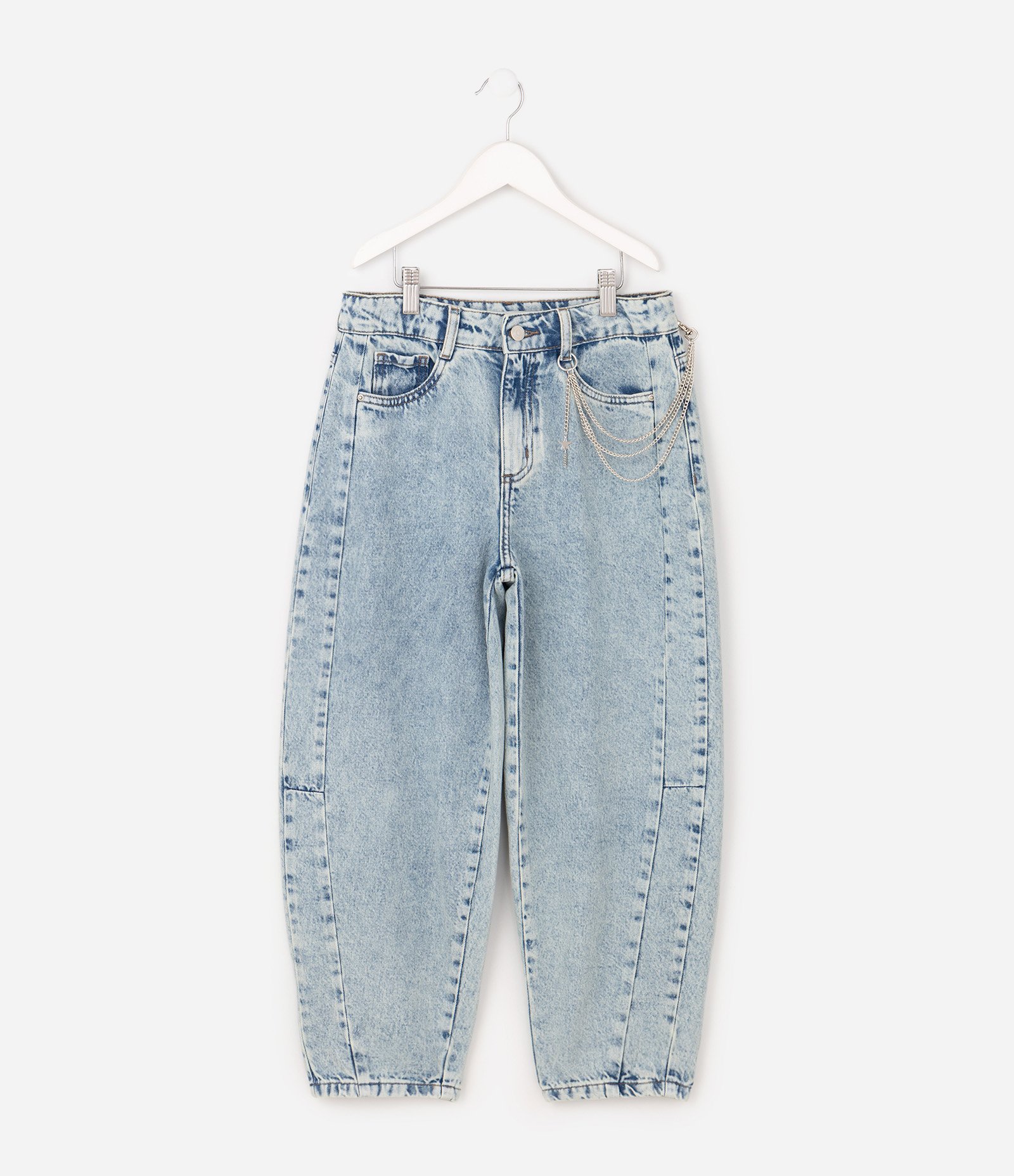 Calça Infantil Balloon em Jeans Marmorizado com Corrente - Tam 5 a 16 Anos Azul 7