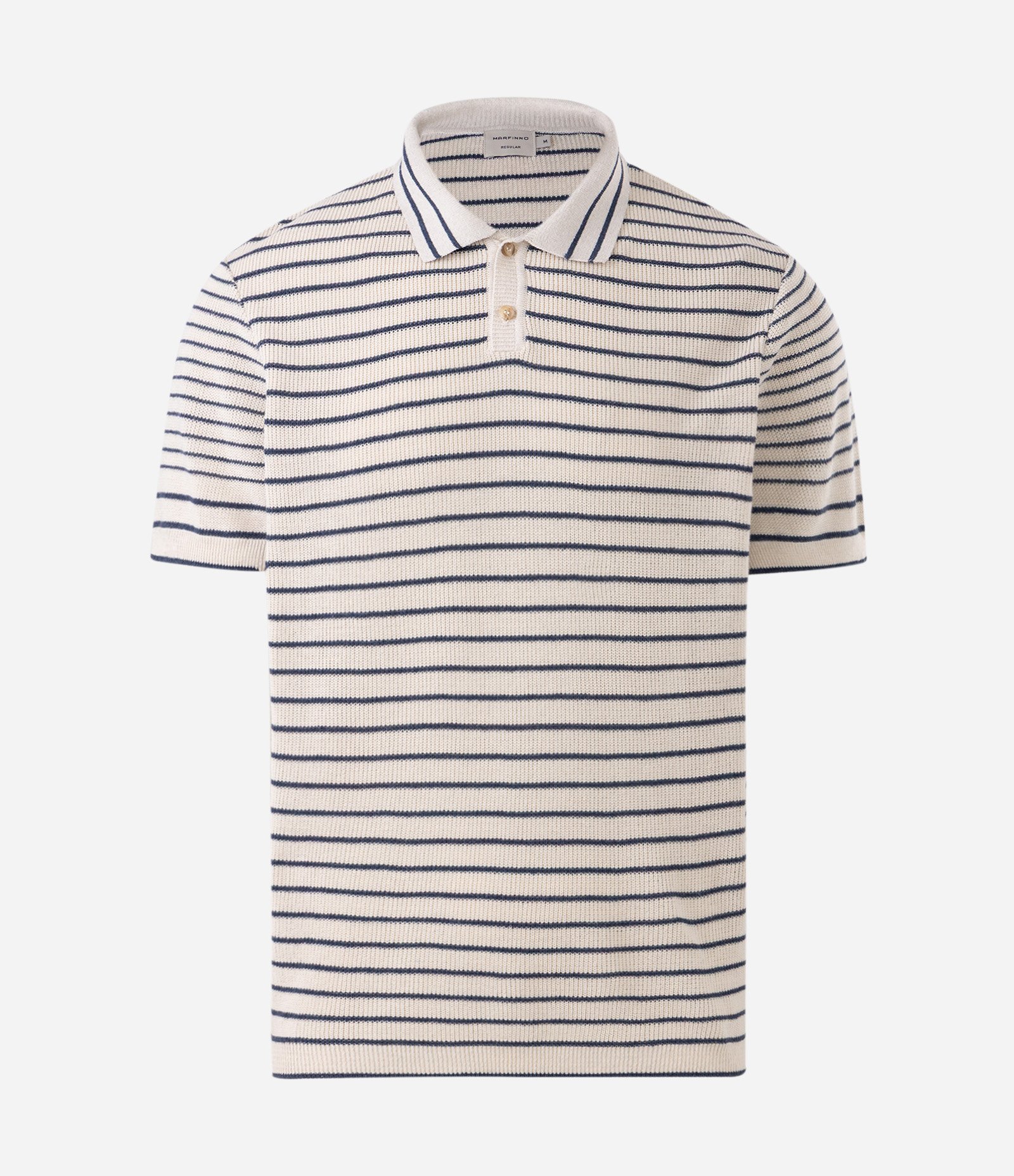Camisa Polo em Tricô Listrado com Botões Bege 7