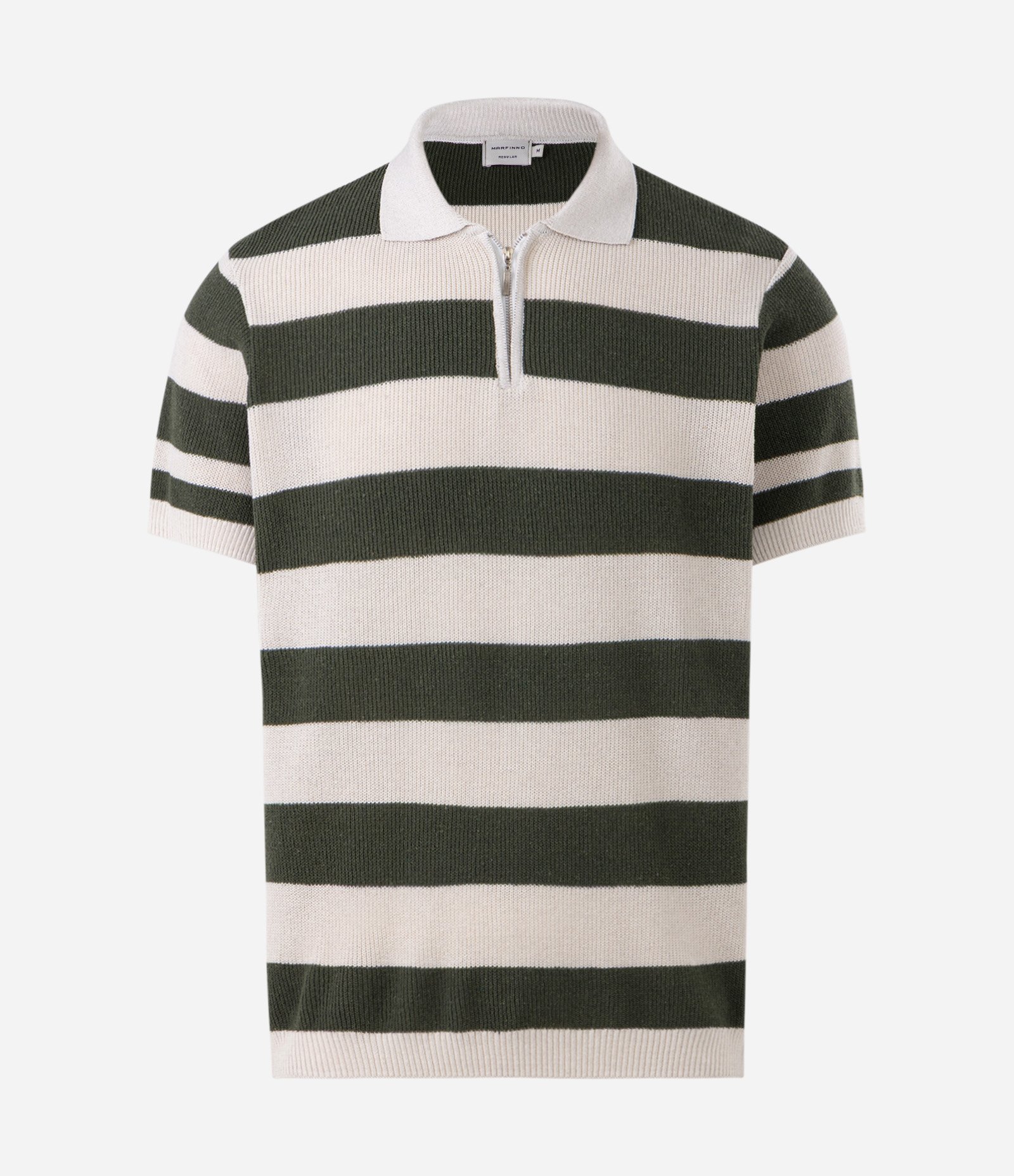 Polo Regular Listrada Texturizada com Zíper Verde 8