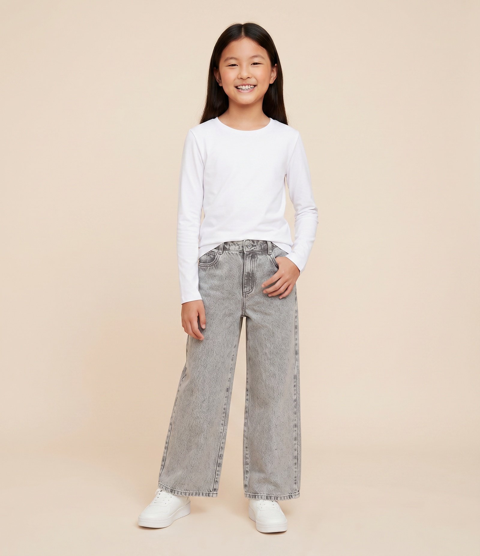 Calça Jeans Fashion Wide Infantil - Tam 5 a 16 Anos Cinza 1