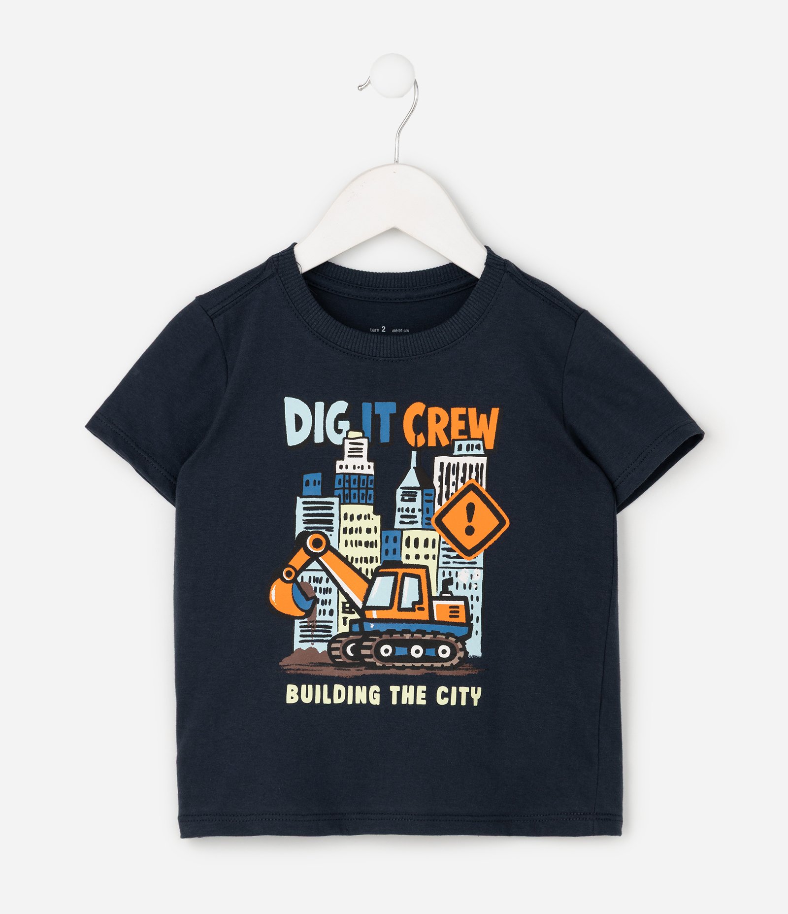 Camiseta Infantil com Estampa Trator Dig It Crew – Tam 1 a 6 Anos Azul Escuro 2