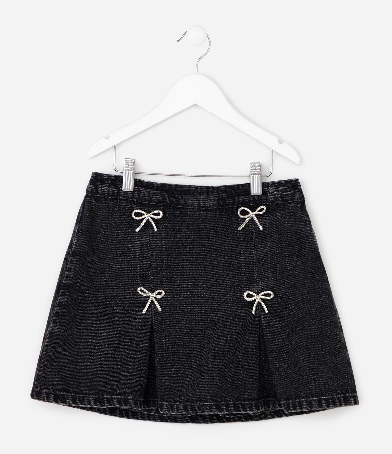 Saia Jeans Infantil Em Algodao Laços de Strass - Tam 5 a 16 Anos Preto 1