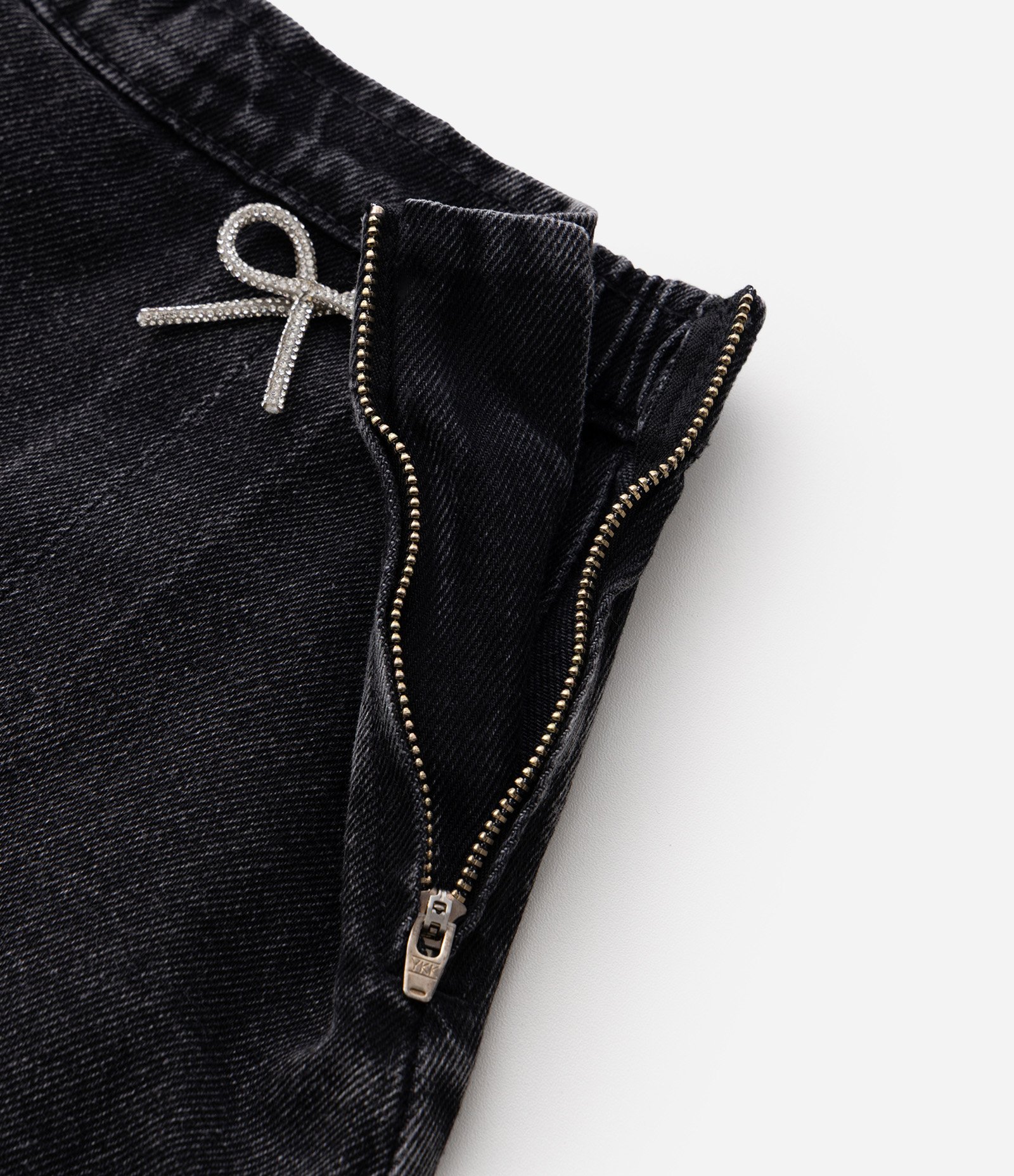 Saia Jeans Infantil Em Algodao Laços de Strass - Tam 5 a 16 Anos Preto 3