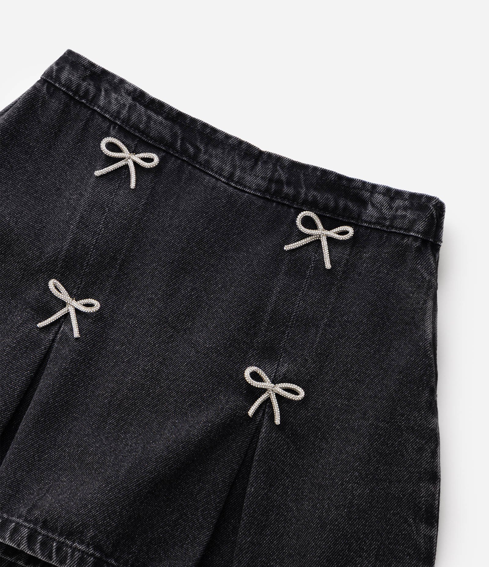 Saia Jeans Infantil Em Algodao Laços de Strass - Tam 5 a 16 Anos Preto 4