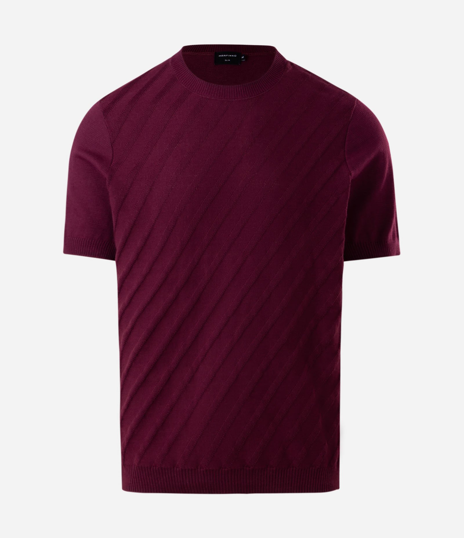 Camiseta em Tricô com Listras Diagonais Bordô 5