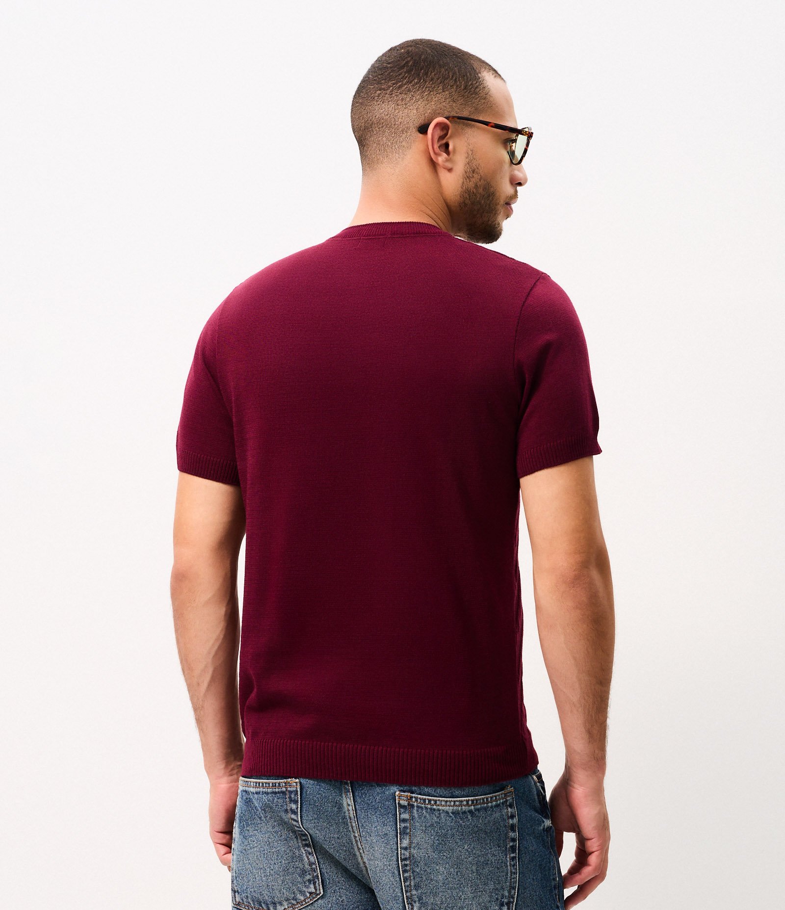 Camiseta em Tricô com Listras Diagonais Bordô 3