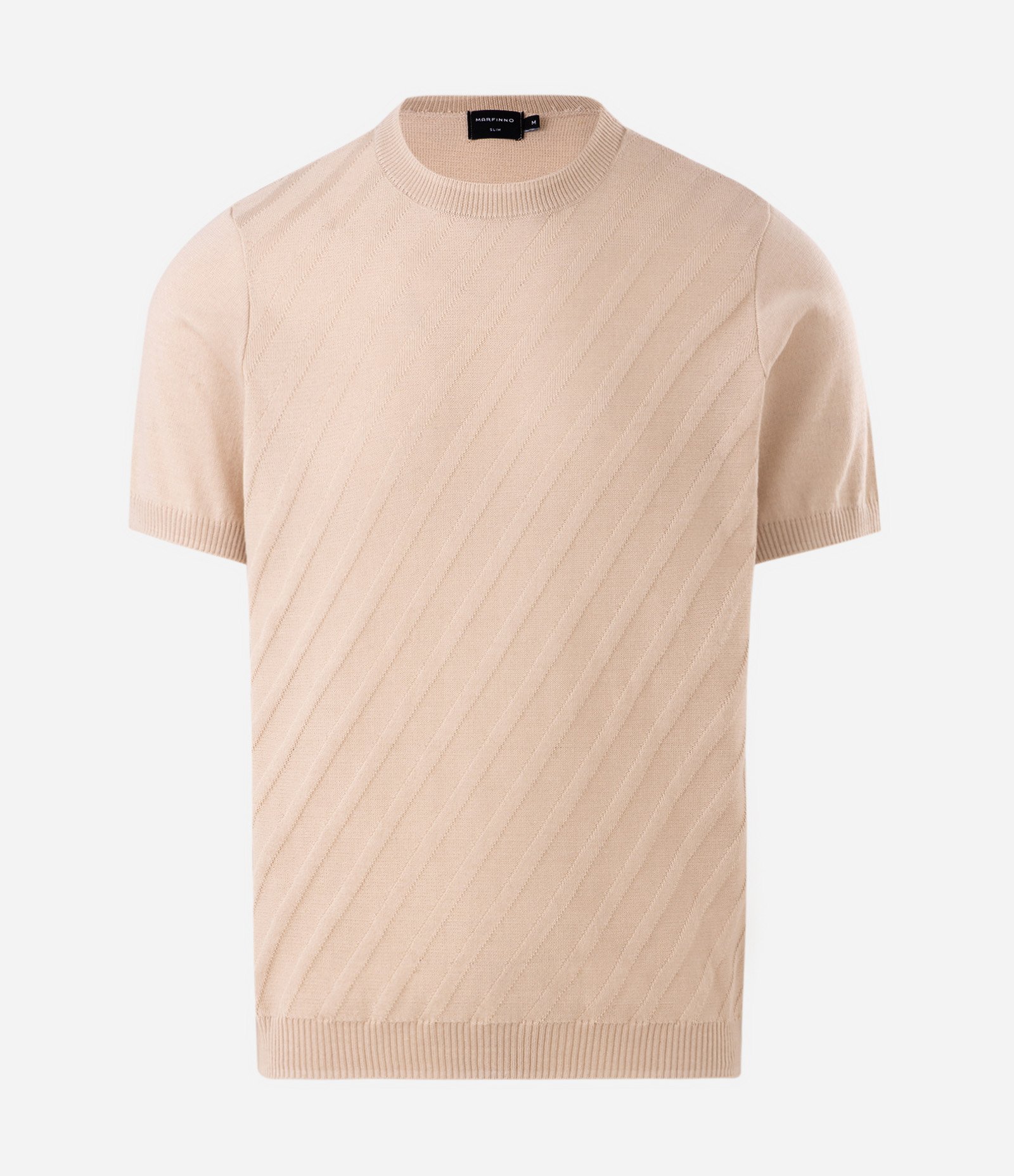 Camiseta em Tricô com Listras Diagonais Bege 5