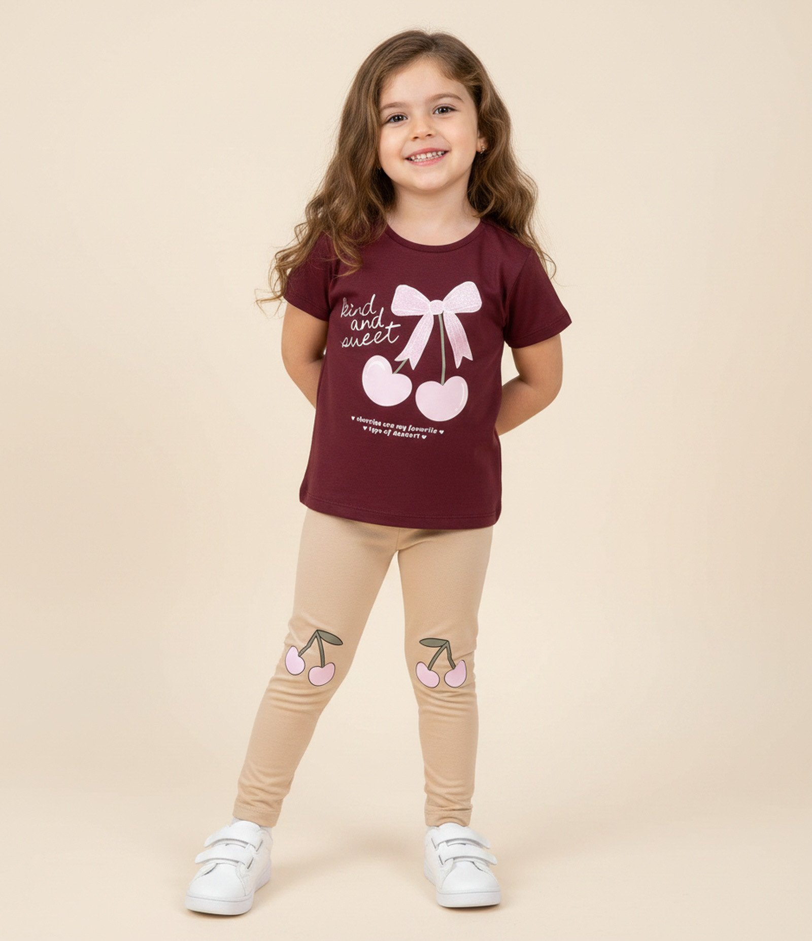Camiseta Slim Infantil com Estampa de Cereja e Laço – Tam 1 a 6 Anos Bordô 1