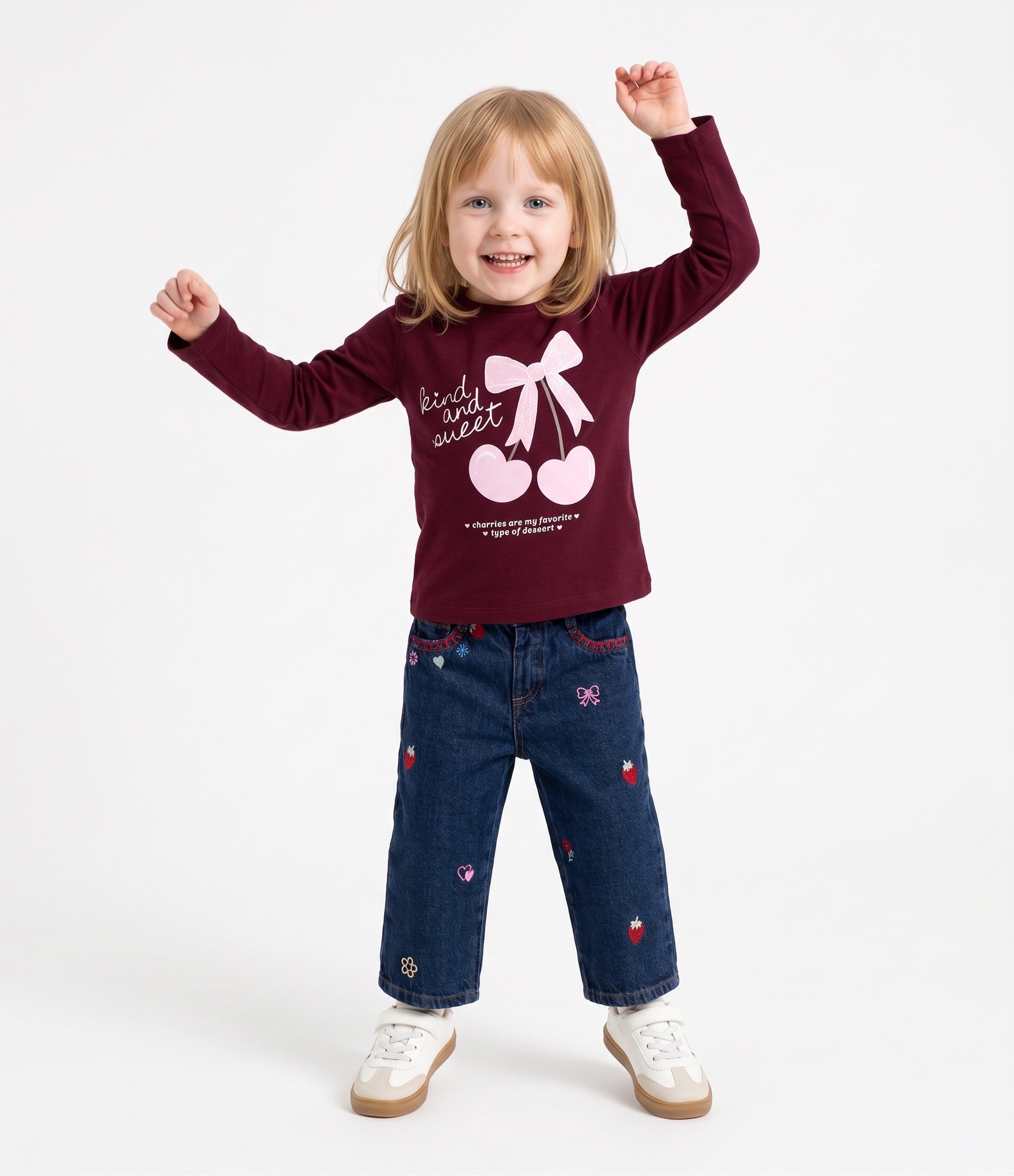 Camiseta Infantil Em Algodão com Estampa de Laço e Cereja - Tam 1 a 6 Anos Vermelho 1
