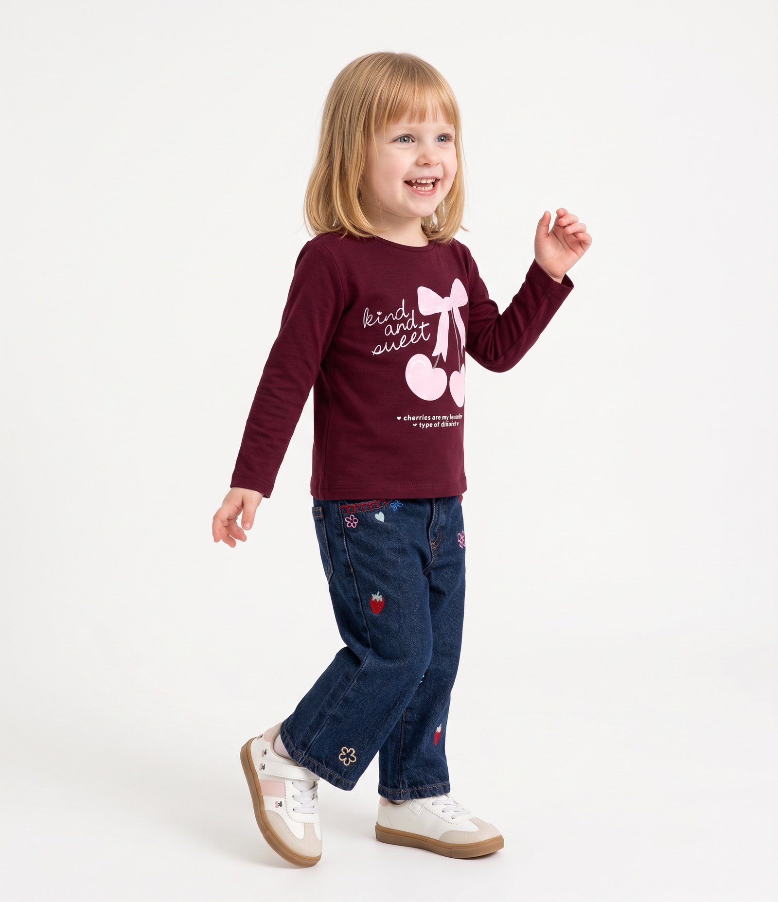 Camiseta Infantil Em Algodão com Estampa de Laço e Cereja - Tam 1 a 6 Anos Vermelho 2