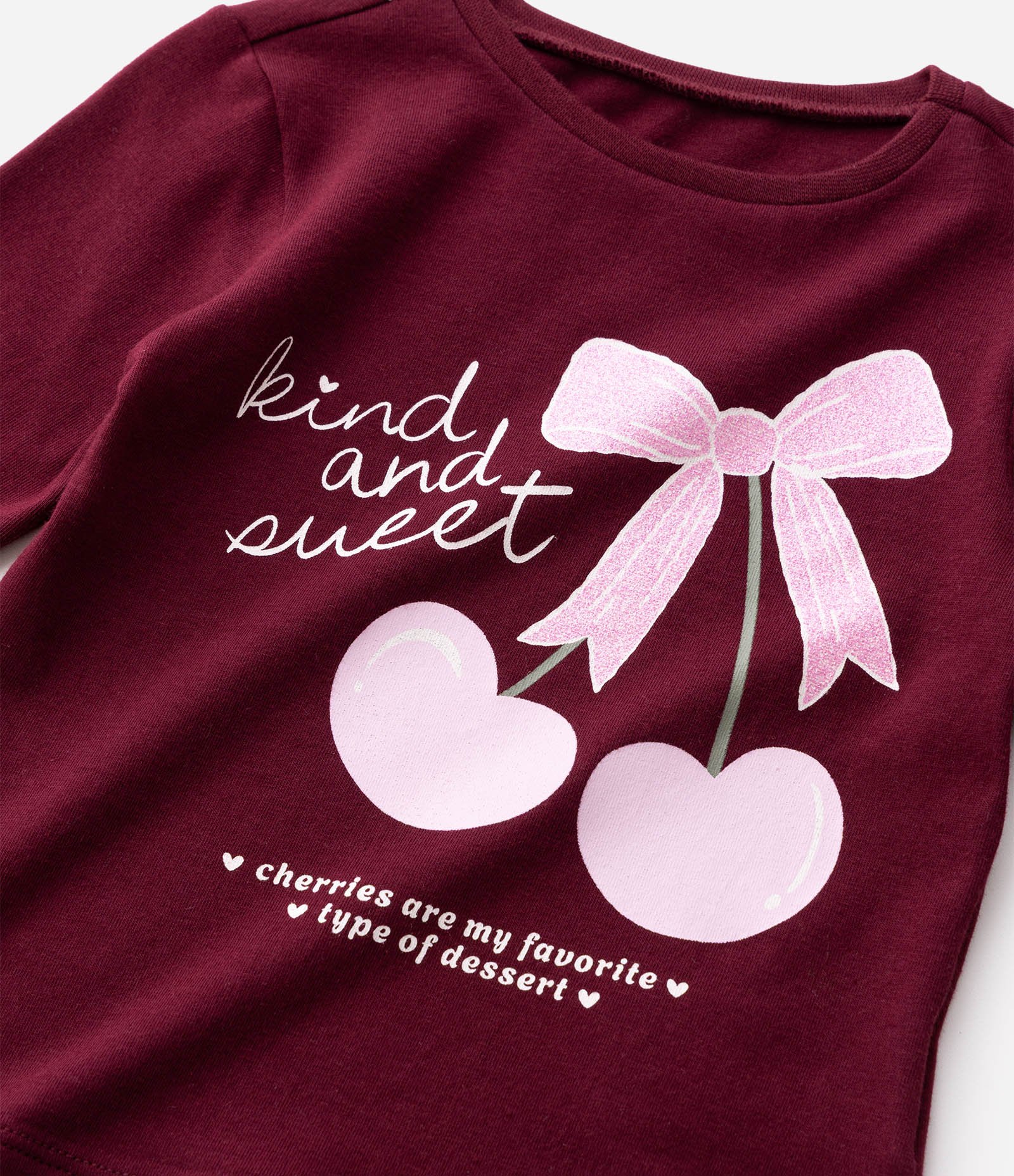 Camiseta Infantil Em Algodão Laço Cereja - Tam 1 a 6 Anos Vermelho 4