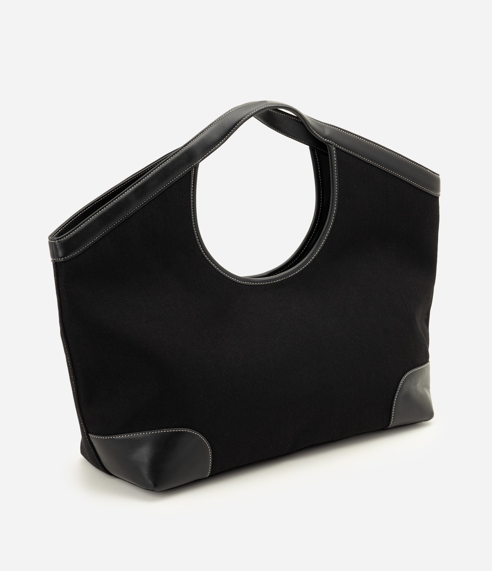 Bolsa Shopper Grande com Detalhes em PU Preto 6