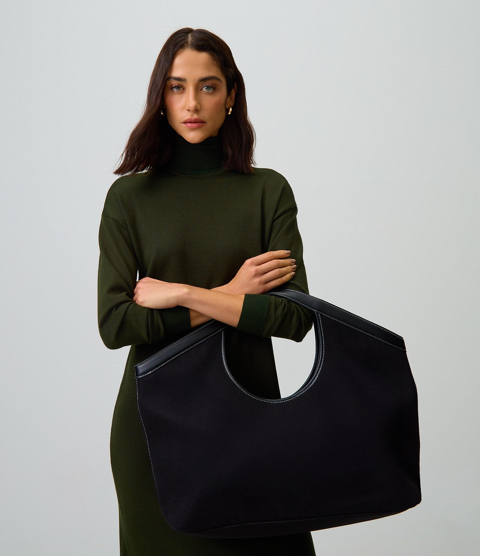 Bolsa Shopper Grande com Detalhes em PU Preto 2