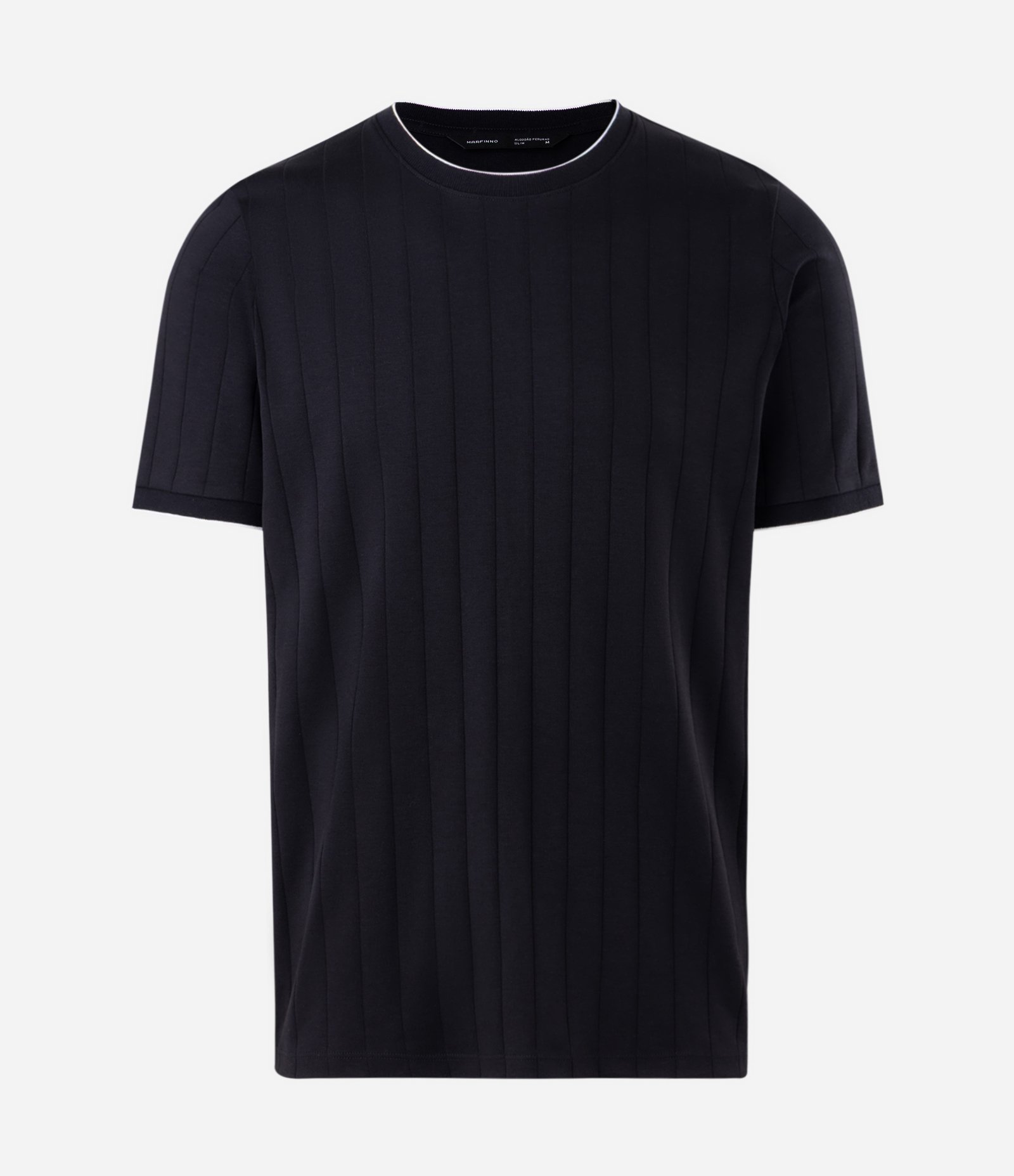 Camiseta em Algodão Peruano Texturizada com Listras Verticais Preto 5