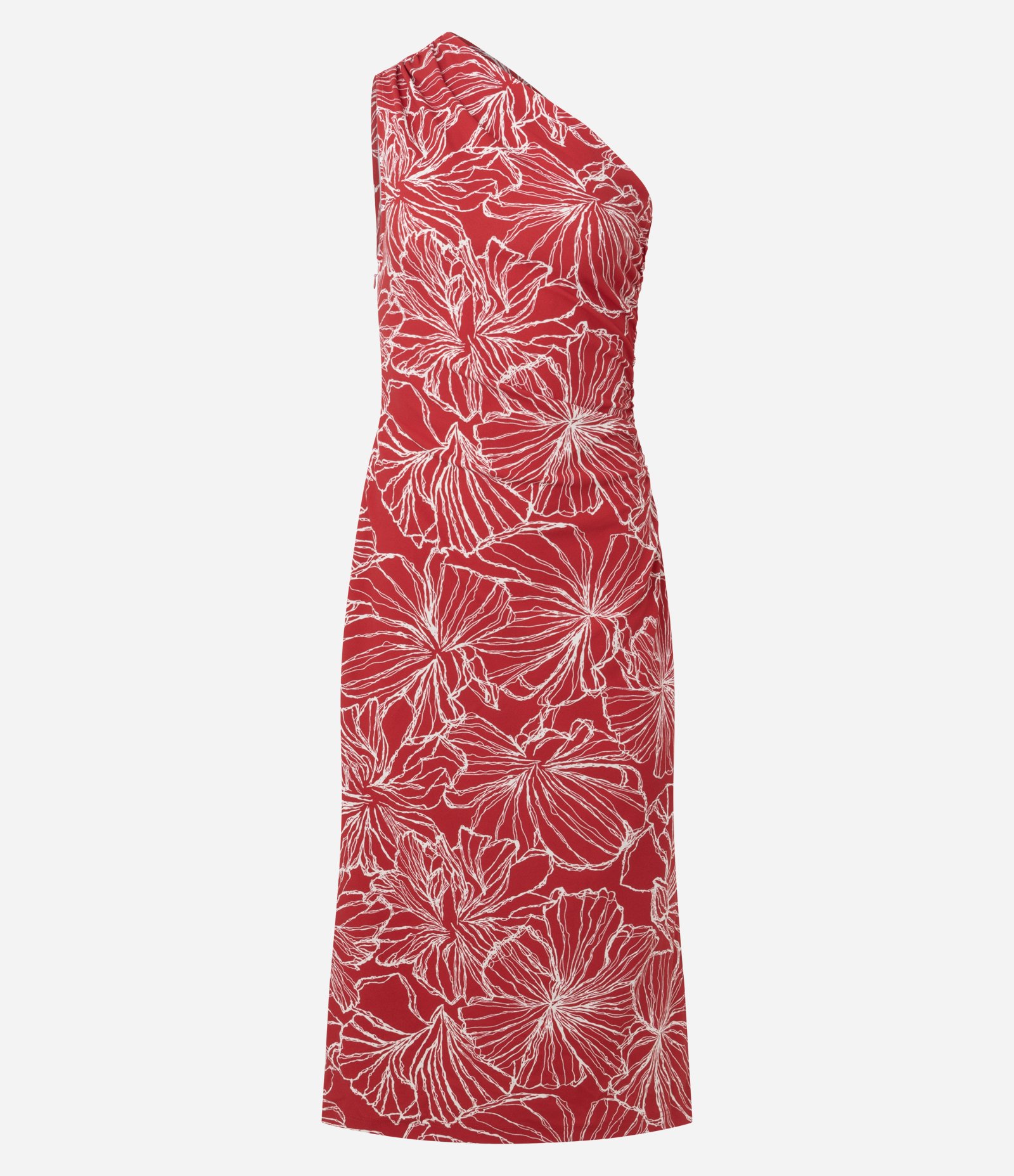 Vestido Midi de Um Ombro Só com Estampa Floral Vermelho 1