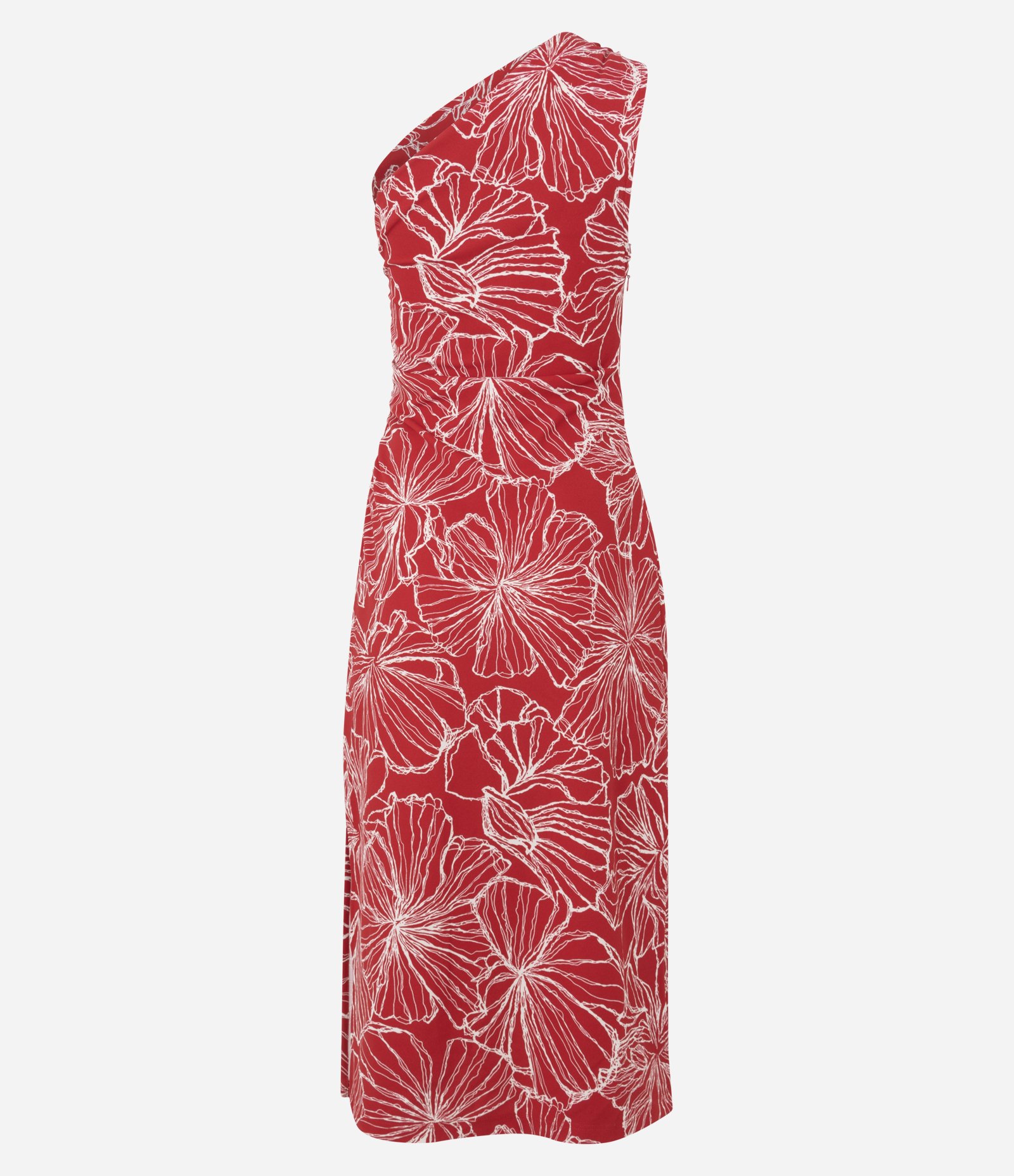 Vestido Midi de Um Ombro Só com Estampa Floral Vermelho 3