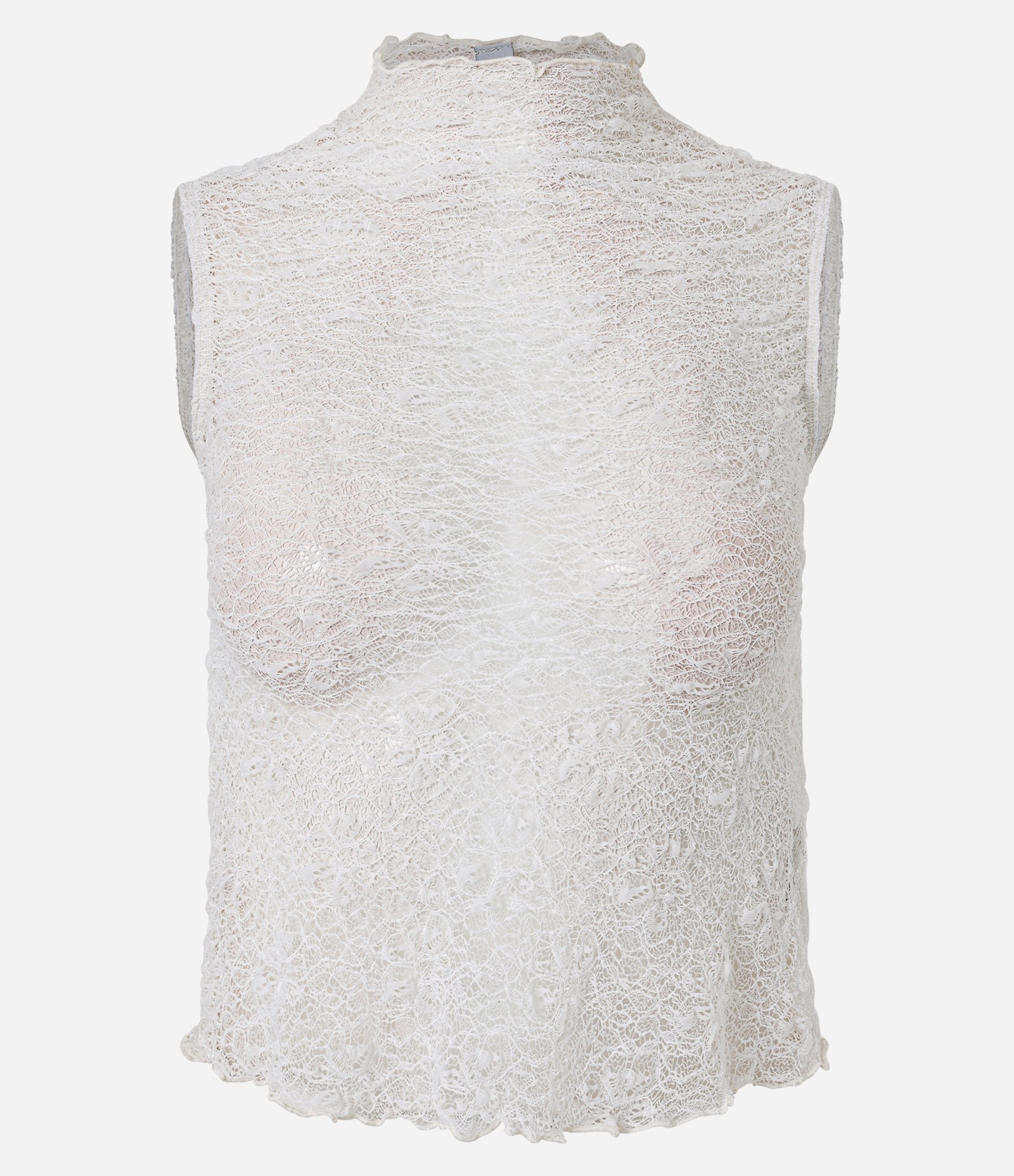 Blusa Gola Alta em Renda Vazadinha e Texturizada Branco 1