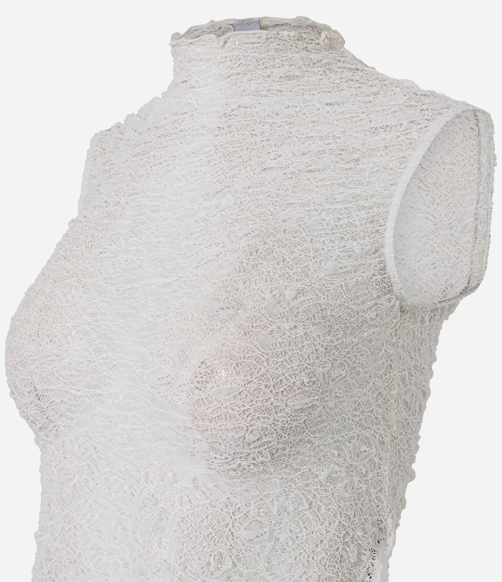Blusa Gola Alta em Renda Vazadinha e Texturizada Branco 2