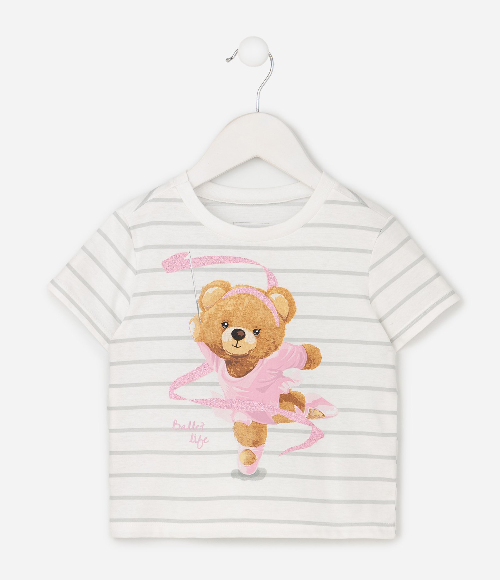 Camiseta Slim Infantil Listrada com Estampa Ursa Bailarina – Tam 1 a 6 Anos Branco 2
