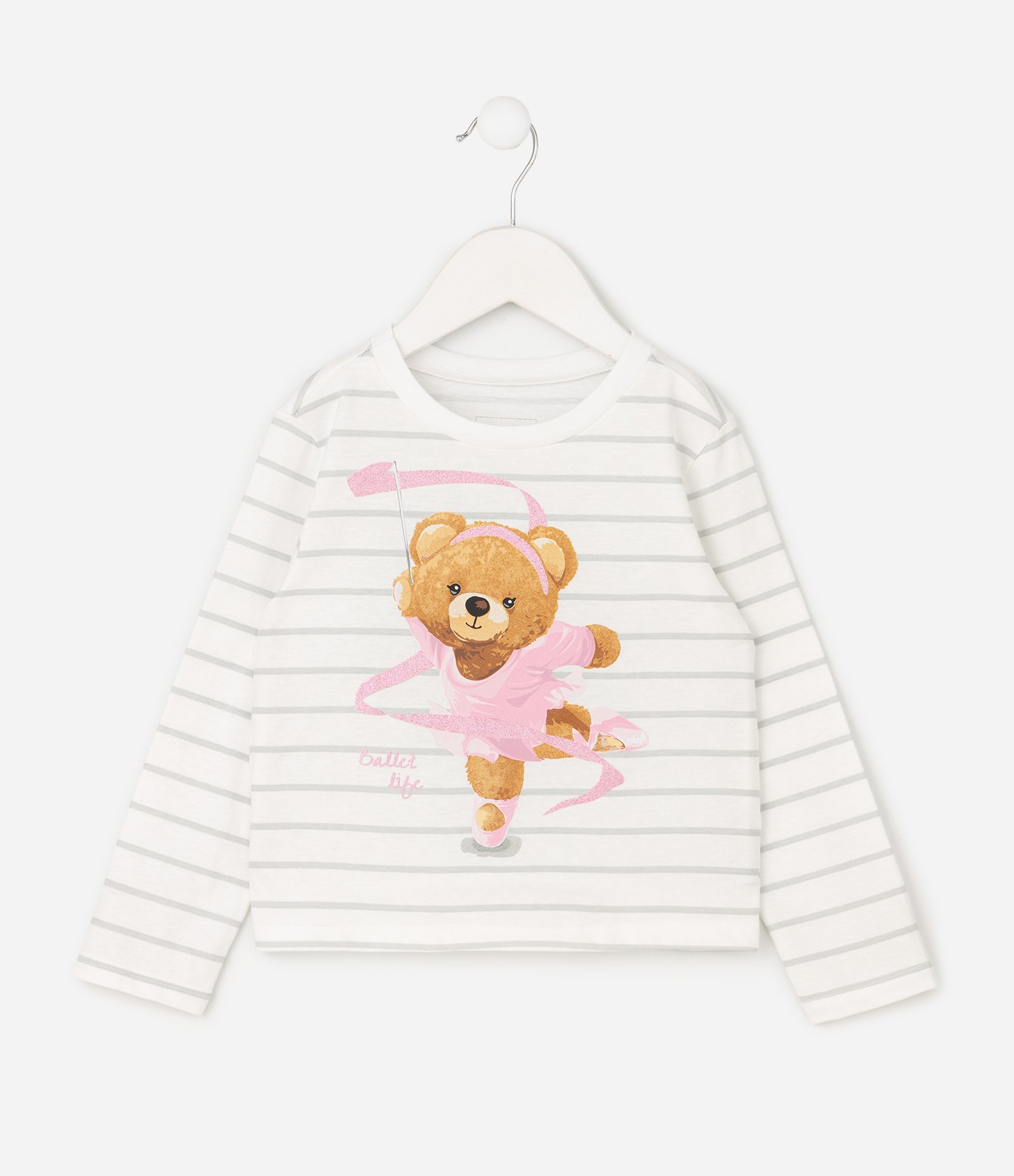Camiseta Slim Infantil Listrada com Estampa Ursa Bailarina – Tam 1 a 6 Anos Branco 2