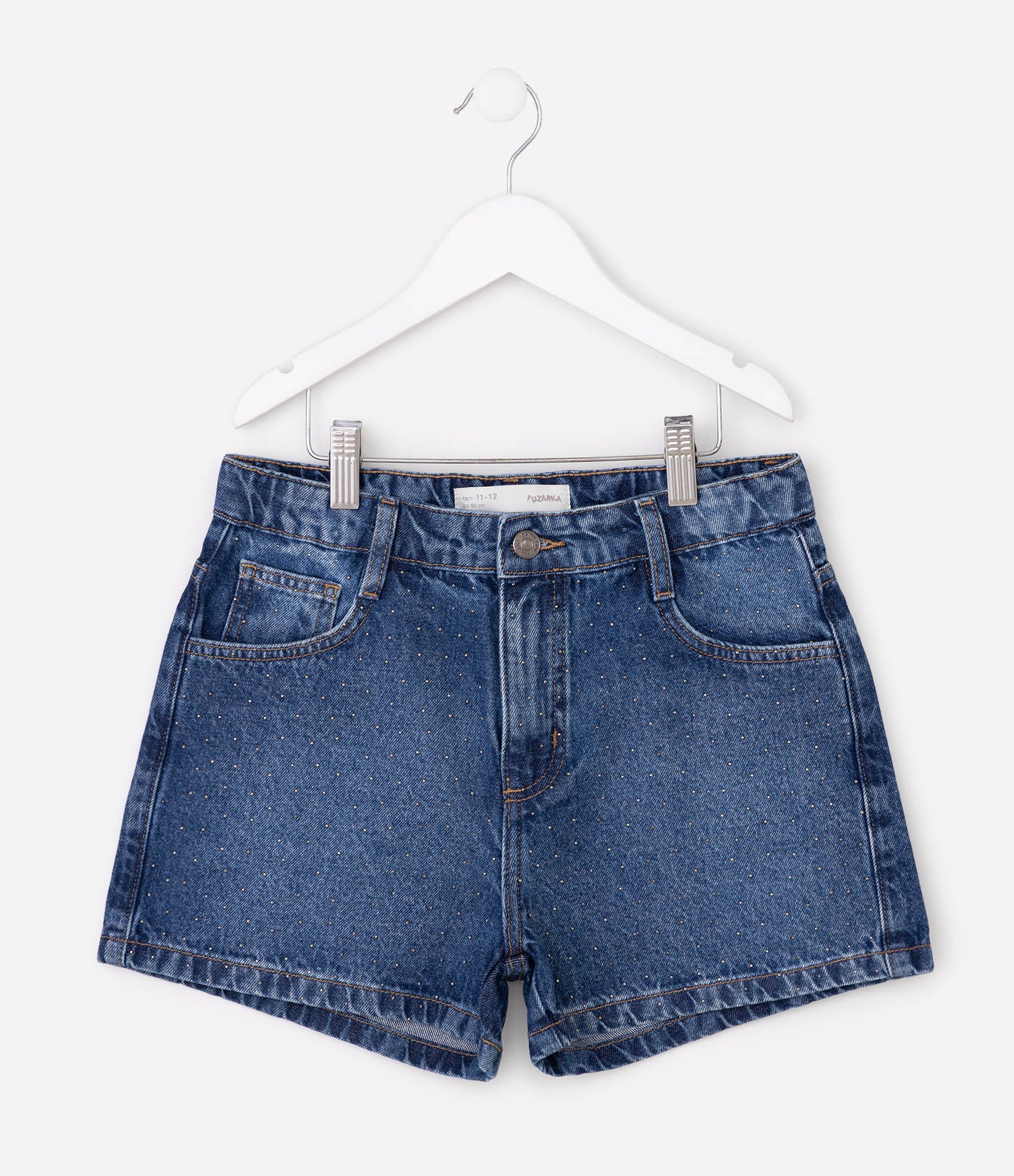 Short Jeans Infantil com Aplicação de Brilhos - Tam 5 a 16 Anos Azul Médio 2