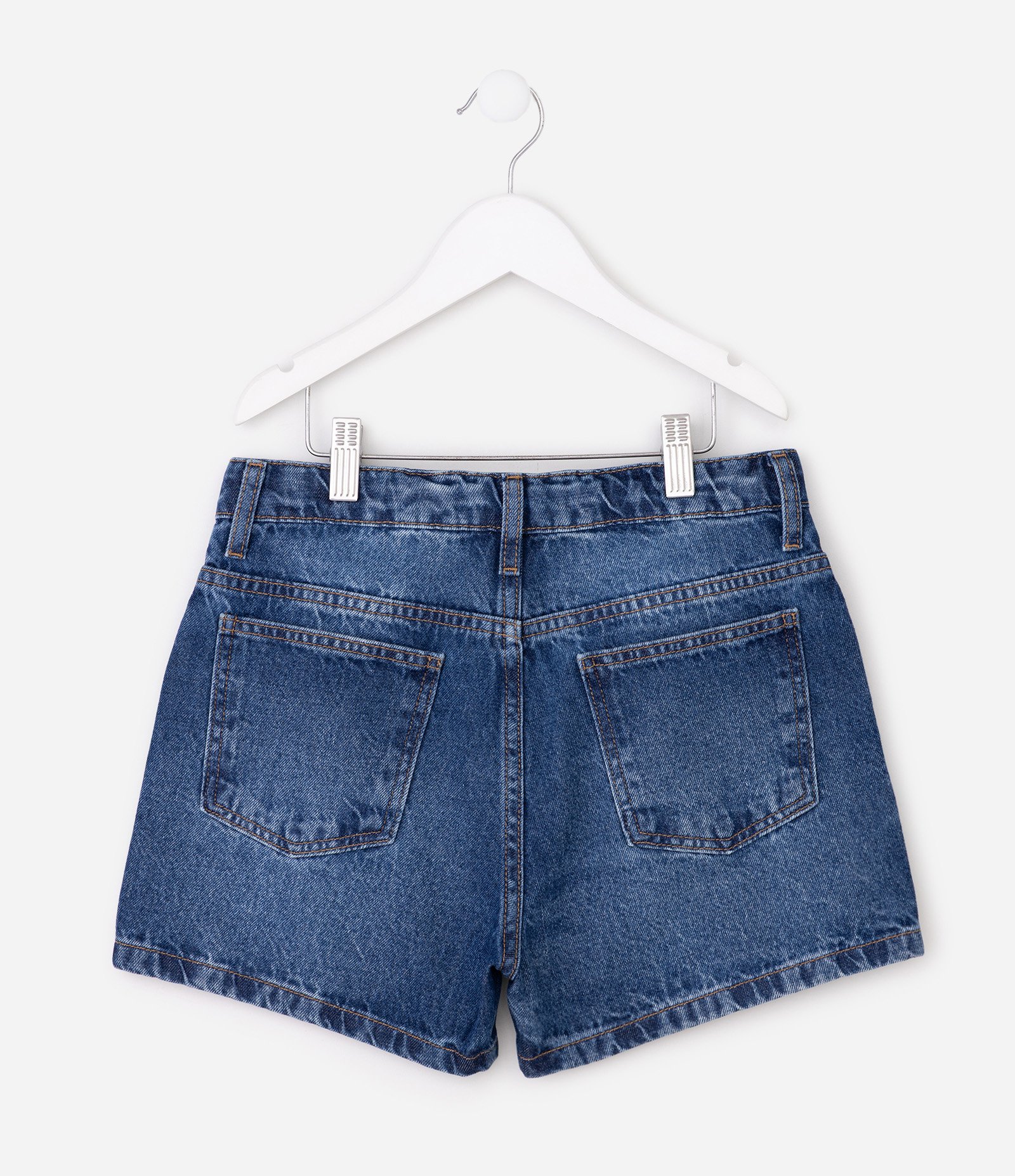 Short Jeans Infantil com Aplicação de Brilhos - Tam 5 a 16 Anos Azul Médio 3